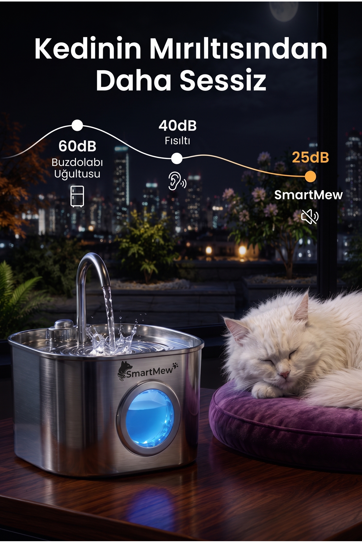 آبخوری فواره‌ای فولادی اسمارت‌میو SmartMew مدل S15-B، ظرفیت ۲٫۲ لیتر 2.2L