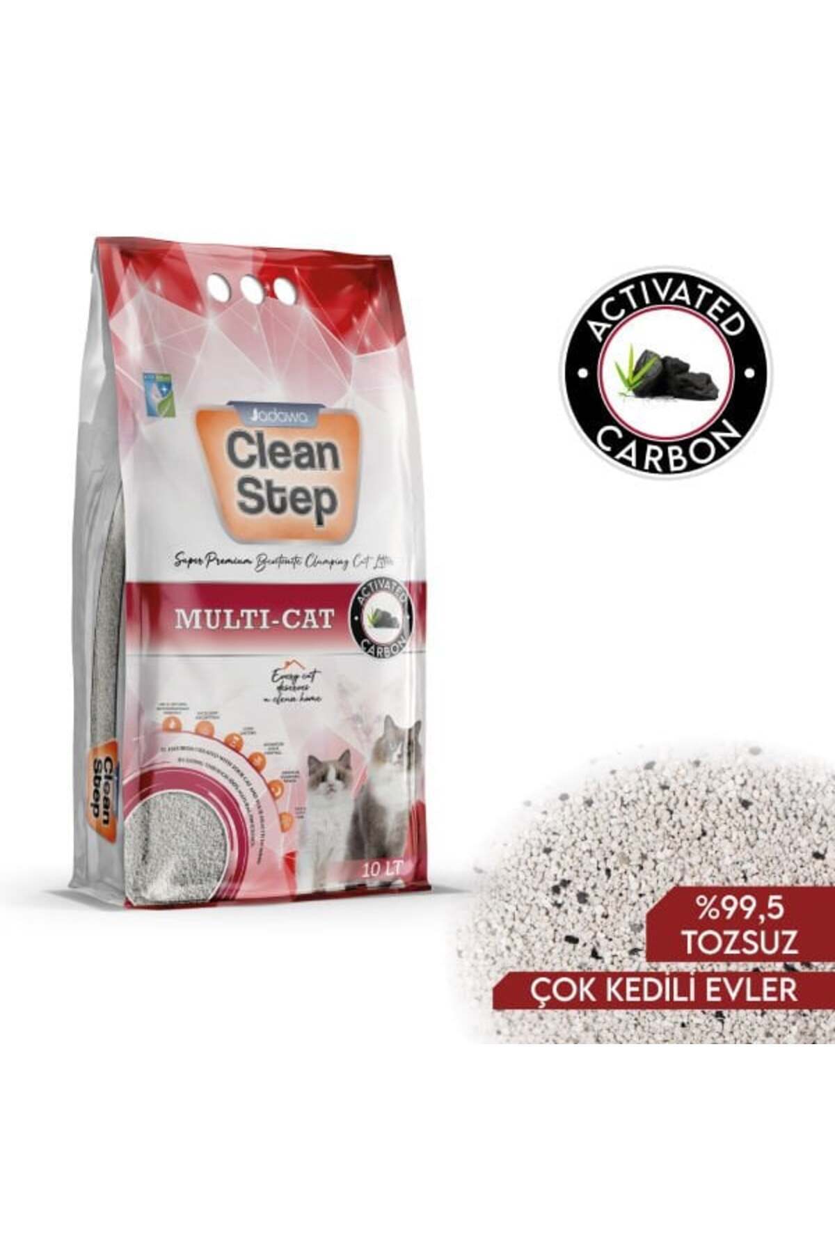 خاک گربه جاداوا Jadawa Clean Step Multi-Cat، بنتونیتی طبیعی دانه‌ریز با کربن فعال، ۱۰ لیتر