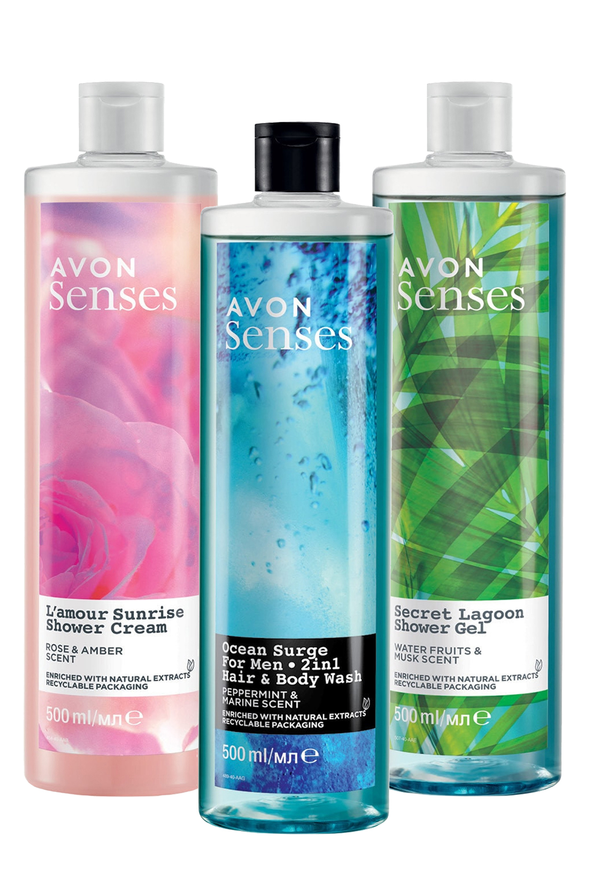 Avon ژل حمام معطر رز و عنبر، آب دریایی نعناع و آب مریم مایلر