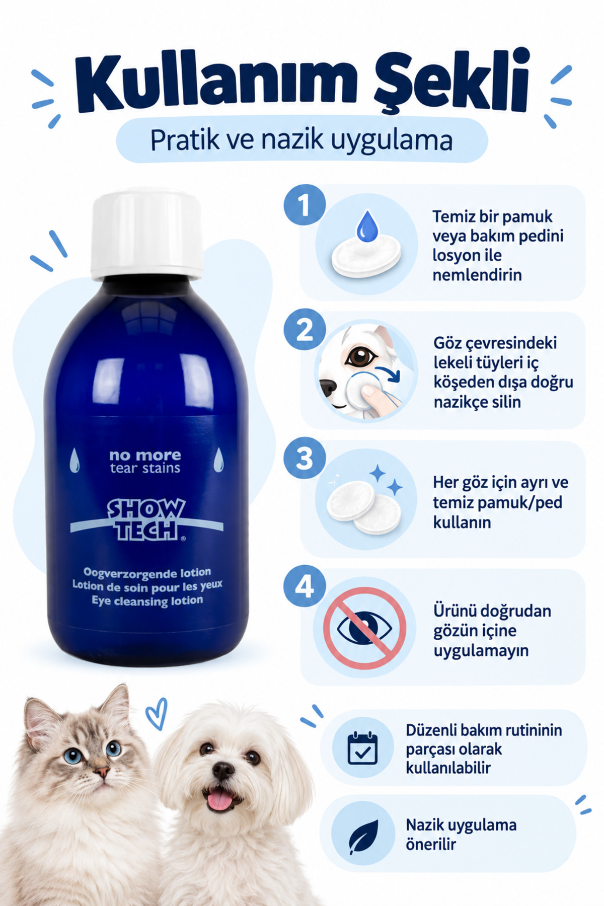 لوسیون لکه‌بر اطراف چشم گربه و سگ No More Tear Stains شوتک Showtech، ۲۵۰ میلی‌لیتر (PG2006)