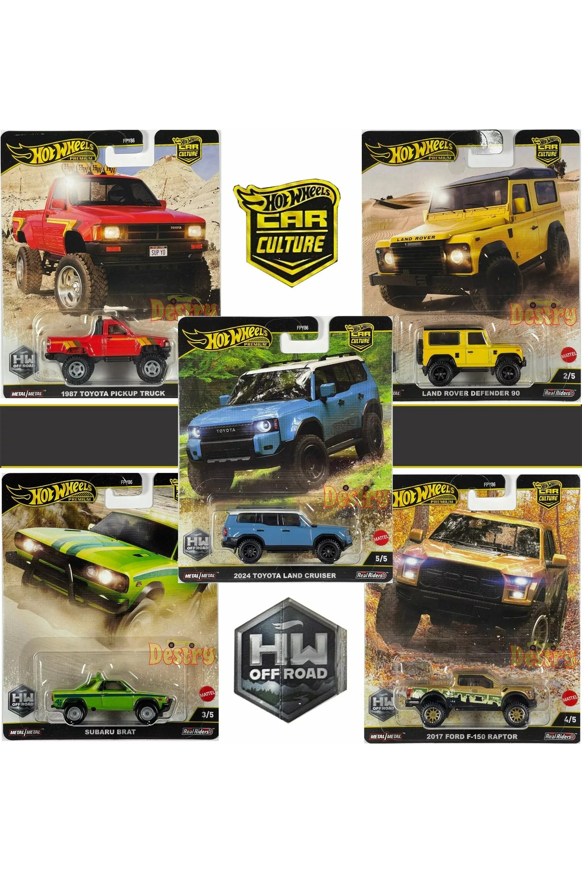 ماشین اسباب بازی PREMIUM HW OFF ROAD 5 SET TOYOTA LAND ROVER FORD SUBARU سری فرهنگ اتومبیل هات ویلز اورجینال HOT WHEELS