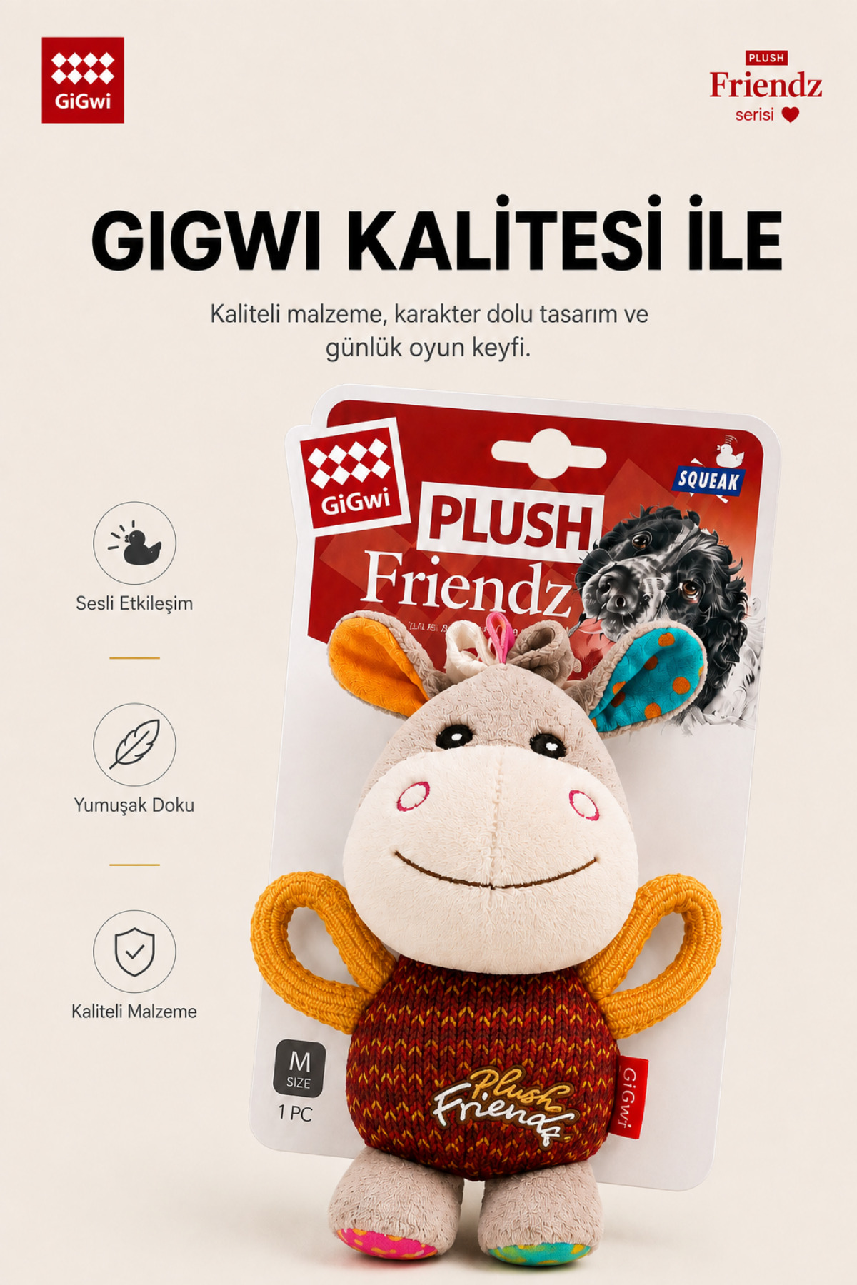 اسباب‌بازی پولیشی سگ به شکل الاغ گیگ‌وی Gigwi، سری Plush Friendz، مدل 9809، زرشکی