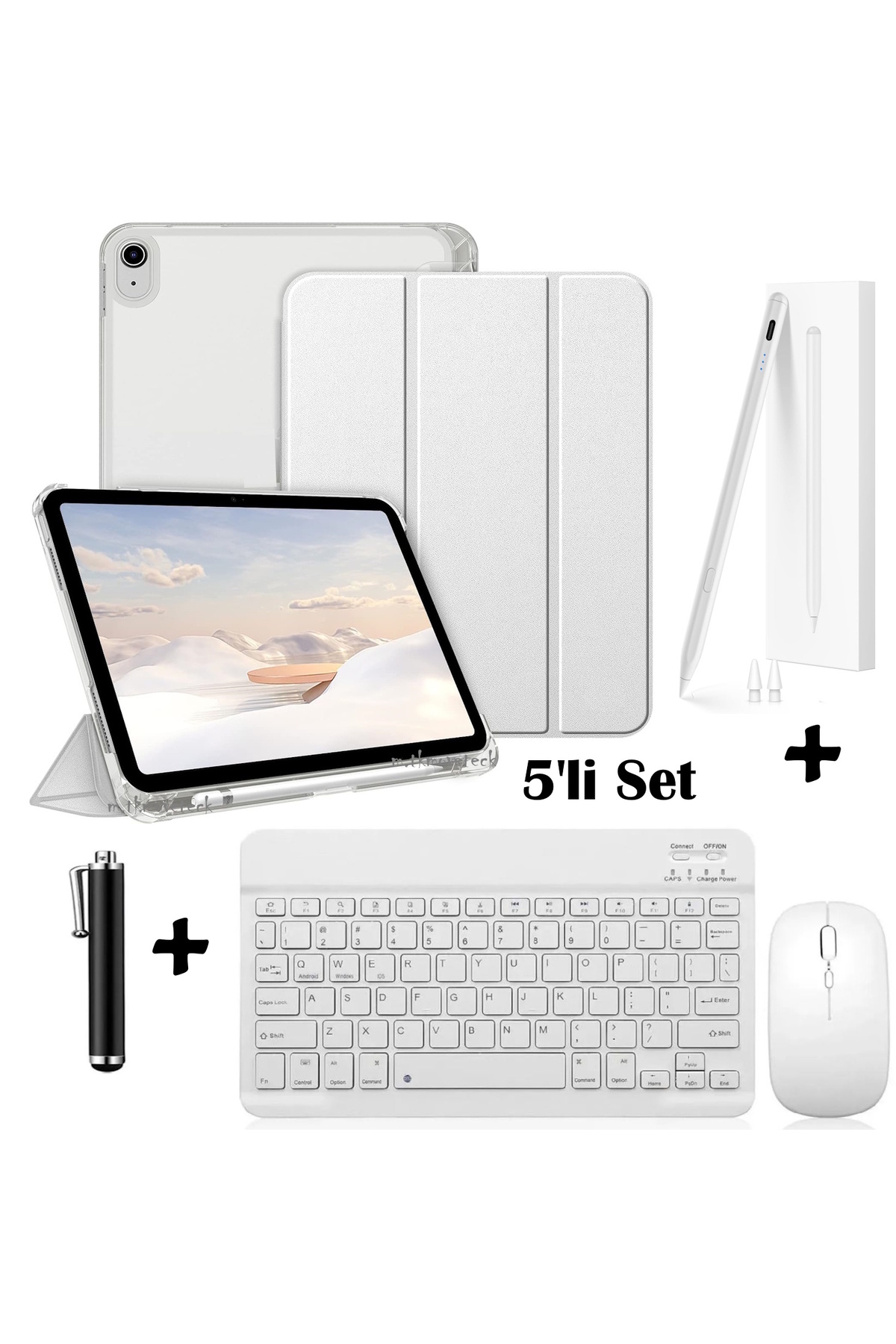 کاور تبلت IPAD 11TH GENERATION A16 10. قاب تاشو سازگار نسل 10.9 + ماوس صفحه کلید بلوتوث قلم قرمز نخل m.tk moveteck