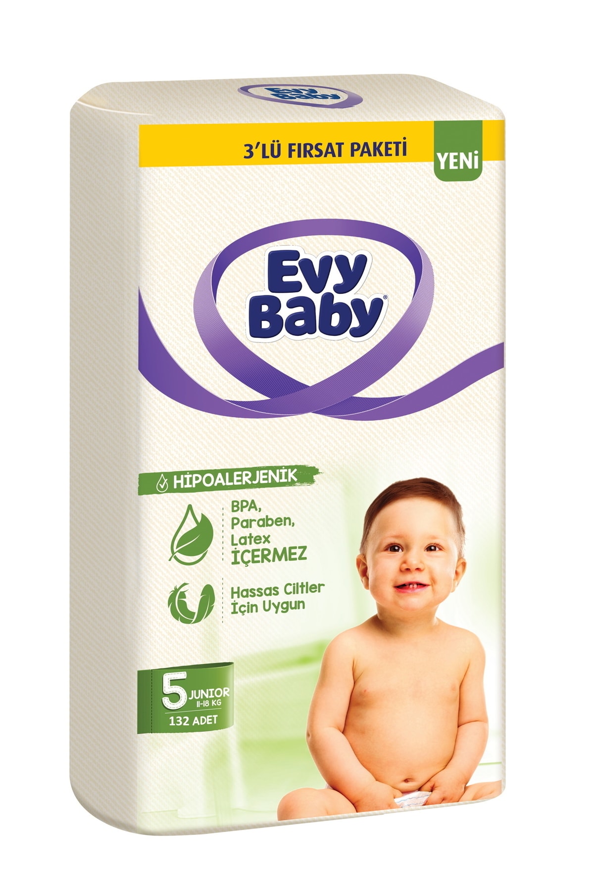 پوشک بچه بسته فرصت 3 تکه سایز 5 132 عدد اورجینال Evy Baby