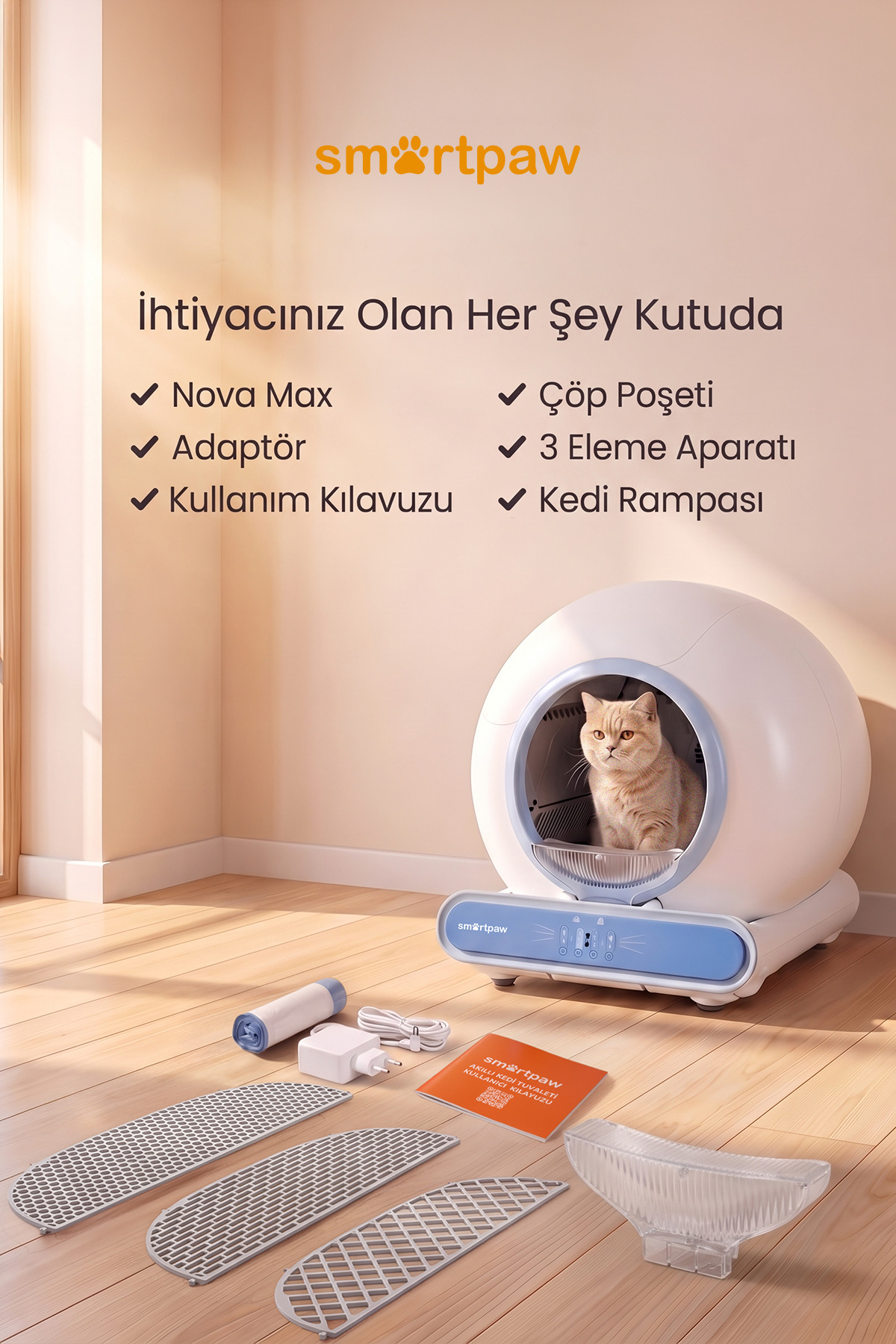 توالت گربه هوشمند و خودکار اسمارت‌پا SMARTPAW Nova Cat، مدل MSP-04، با مخزن زباله ۹ لیتری 65L