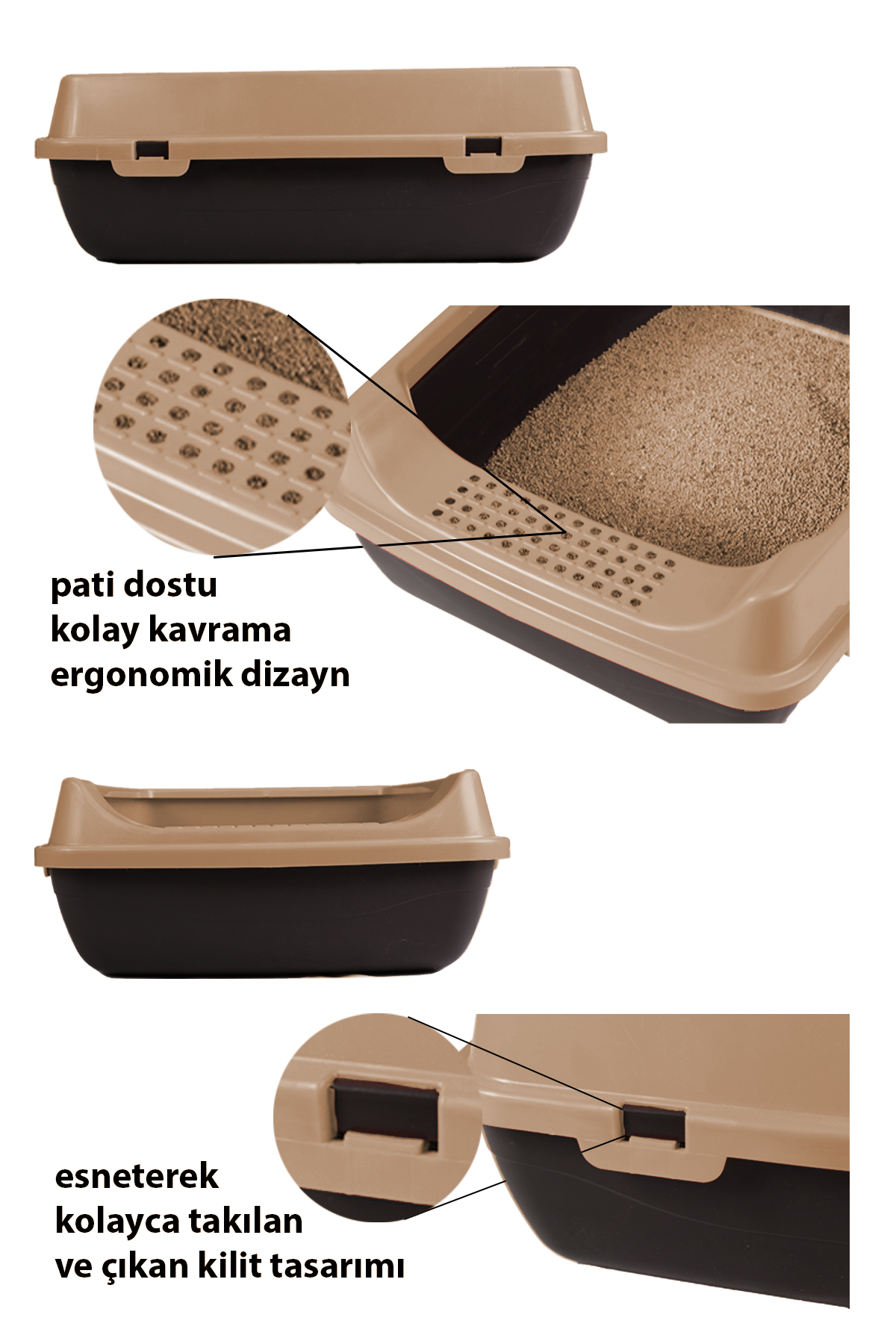 ظرف خاک گربه روباز کورتبای شکل Kurtbay Şekil، ۵۰×۳۷×۱۷ سانتی‌متر، همراه بیلچه unisex بژ