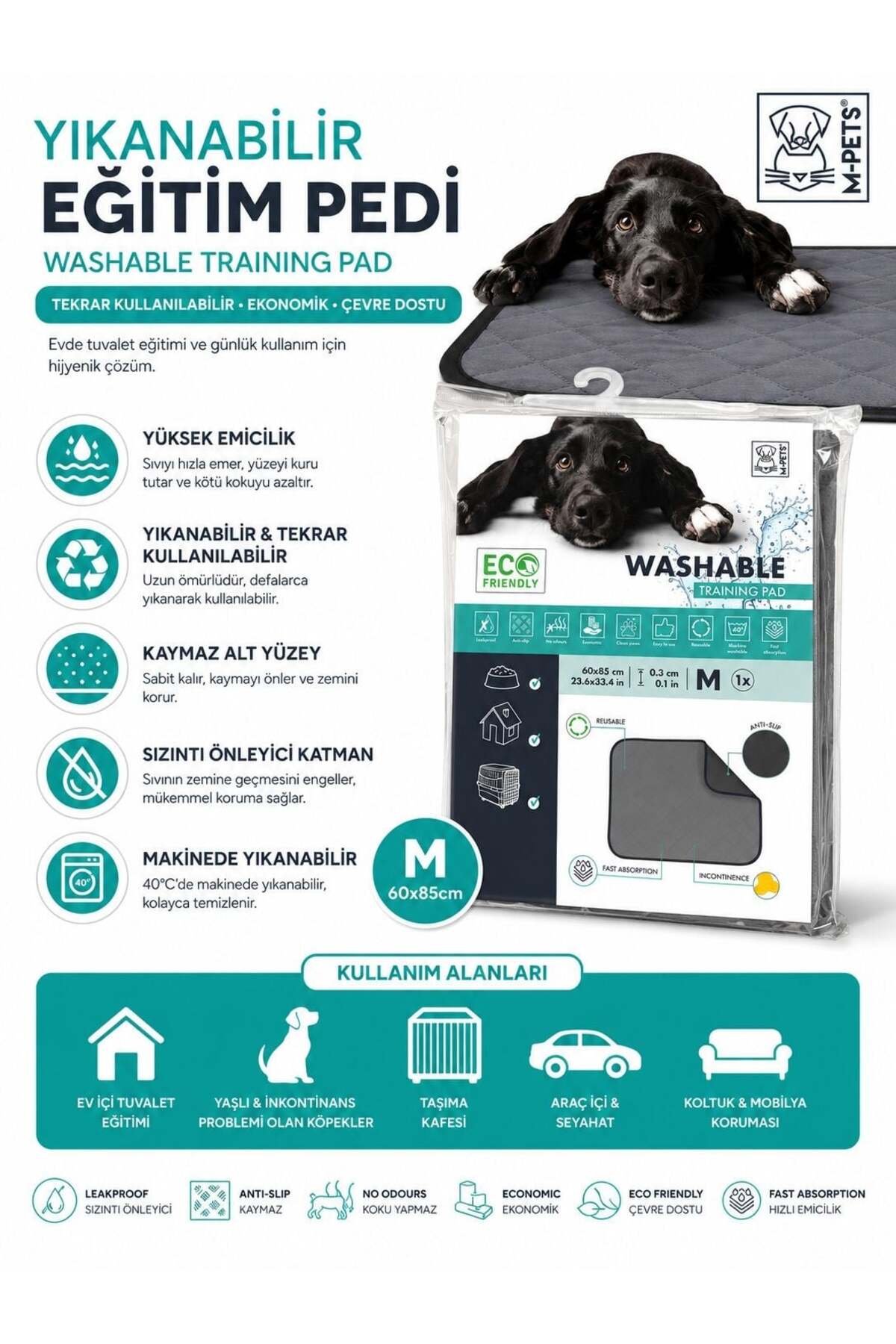 پد آموزشی ادرار قابل‌شست‌وشوی سگ و گربه ام‌پتس M-PETS، سایز متوسط