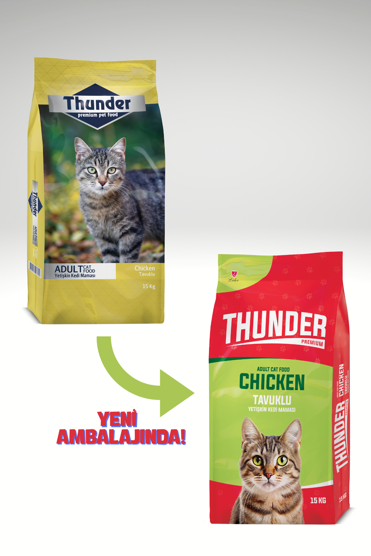 غذای خشک گربه بزرگسال تاندر Thunder، سری Lider Premium، با طعم مرغ، ۱۵ کیلوگرمی