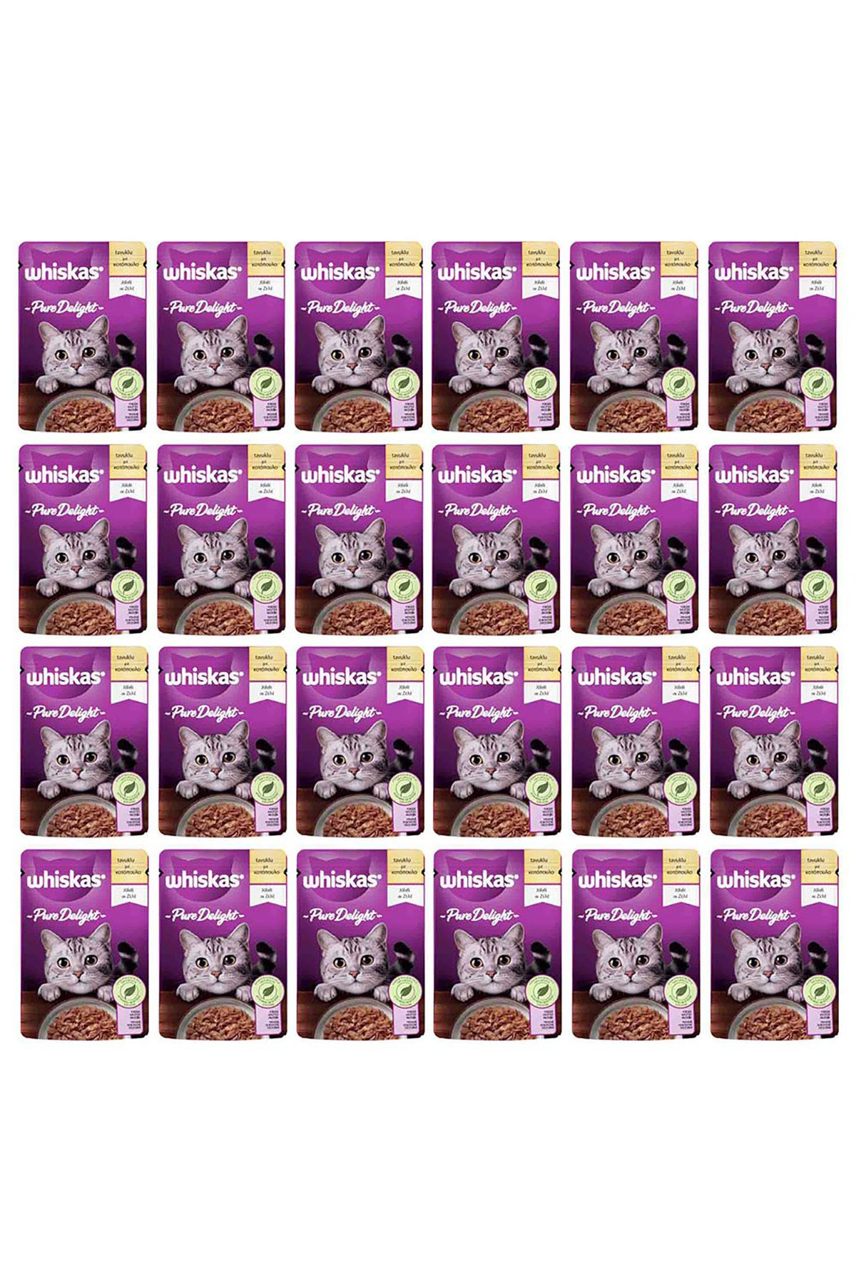 غذای کنسروی گربه ویسکاس Whiskas با طعم مرغ، ۸۵ گرم، بسته ۲۴ عددی