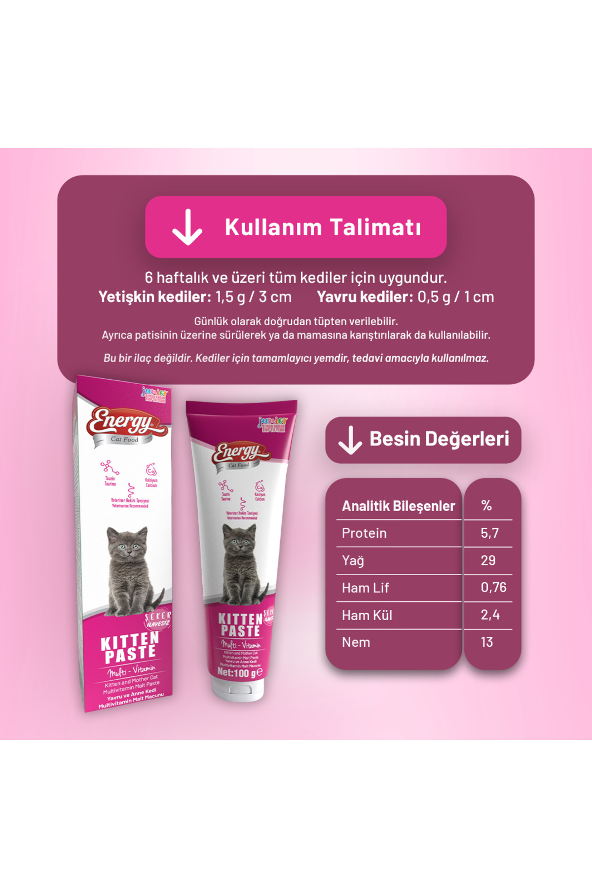 خمیر بچه‌گربه کت فود انرژی Cat Food Energy، ۱۰۰ گرم، ۴۸ عدد