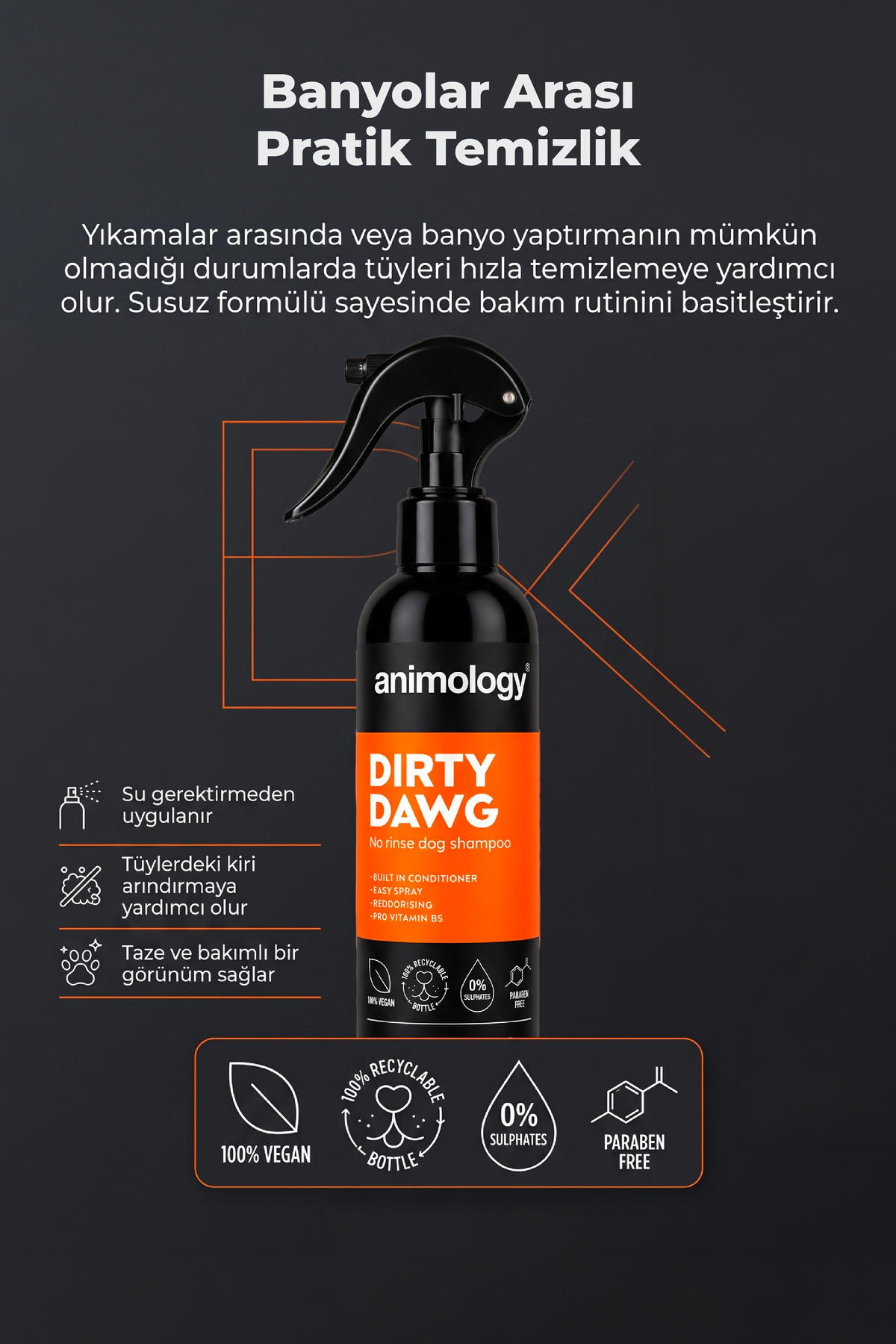 شامپوی اسپری سگ انیمولوجی Animology Dirty Dawg، بدون نیاز به آبکشی، ۲۵۰ میلی‌لیتر