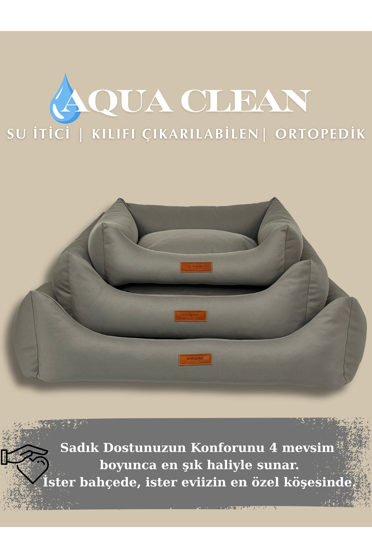 تخت گربه و سگ جونگولیکا پت پروداکتس Jungolica Pet Products سری Aqua Clean، پارچه آب‌گریز، روکش جداشونده و کف ضدلغزش خاکستری