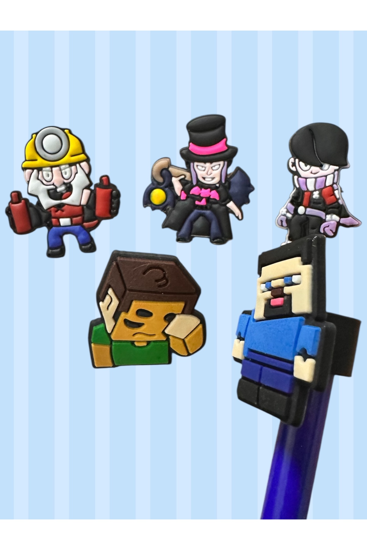 فیگور ست زینتی سر قلم 5 تایی با فیگورهای BRAWL STARS MINECRAFT از ترکیه Buki'nin Atölyesi