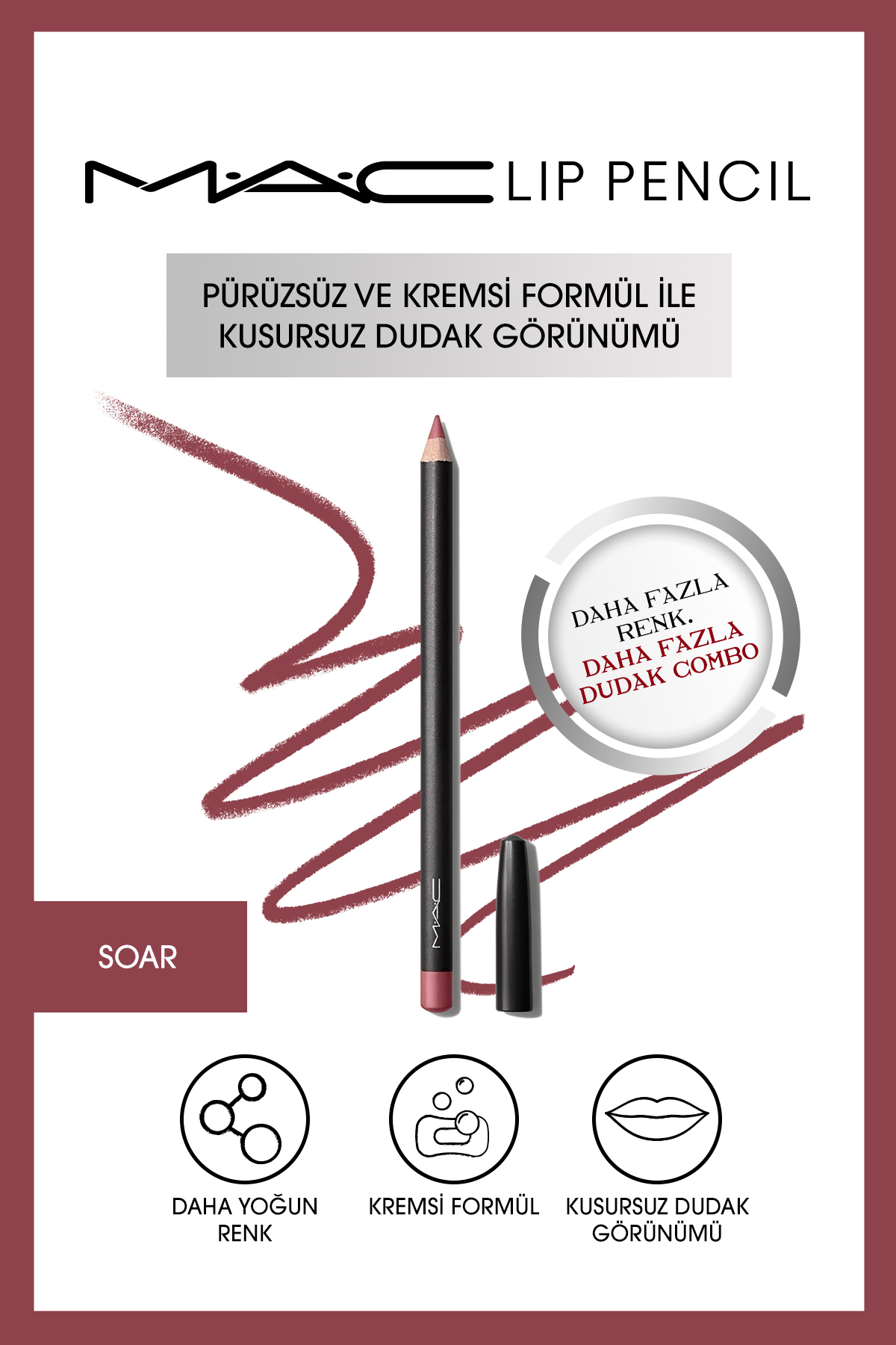 مداد لب Lip Pencil مدل SOAR بنفش سرد متوسط حجم 1.45 میل مک MAC