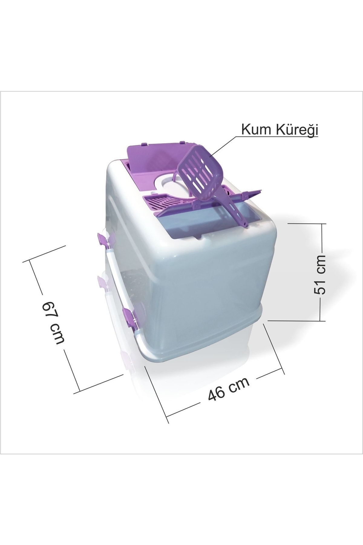 توالت سرپوشیده گربه ام‌تری دکوریم M3DECORİUM با فیلتر کربن فعال و بیلچه، مدل DKM3BIGCATKUMOR بنفش