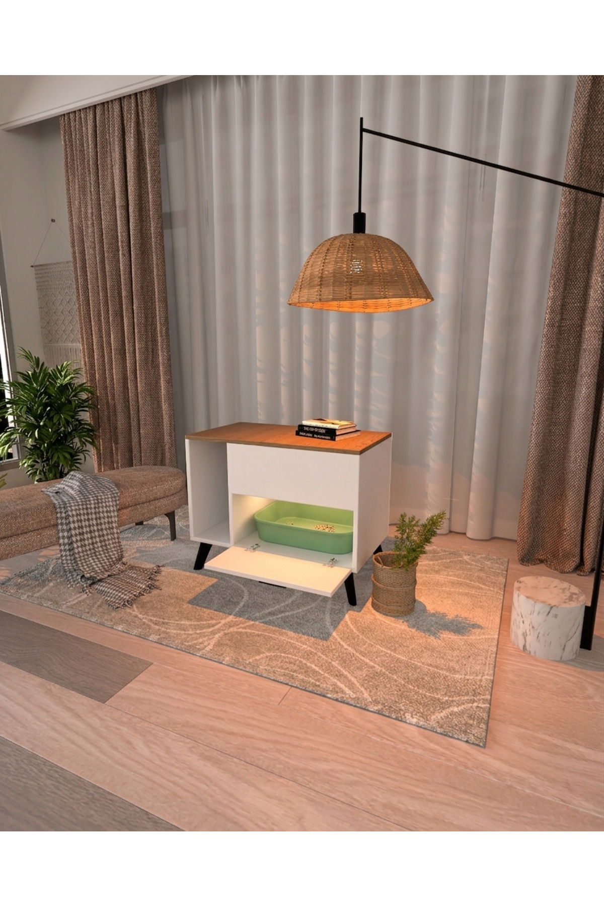 کابینت توالت گربه لموورا هوم دیزاین Lemvora Home Design، ورودی پنهان، ۱۰۰٪ MDF سفید