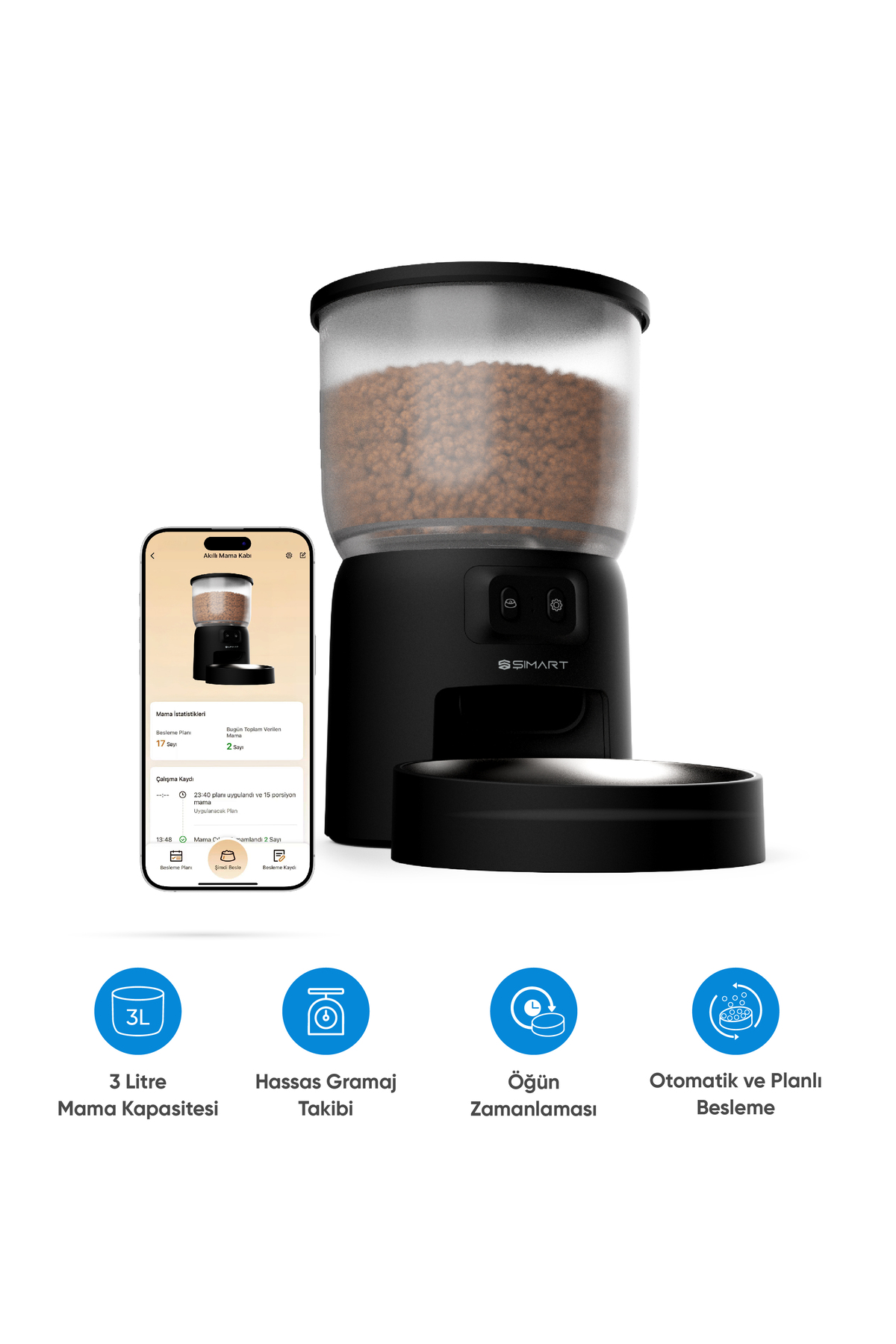 ظرف غذادهی خودکار هوشمند شیمارت Şımart با ظرفیت ۳ لیتر و کنترل Wi-Fi