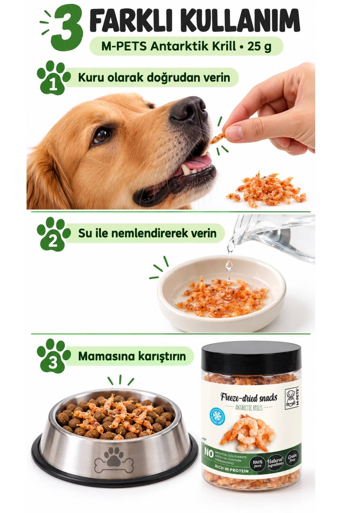 تشویقی سگ ام‌پتس M-PETS، ۱۰۰٪ کریل قطب جنوب خشک‌شده انجمادی، ۲۵ گرم