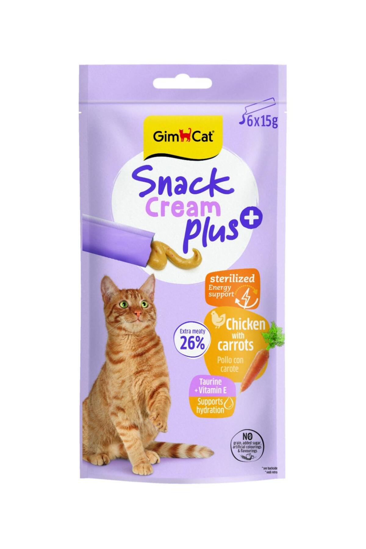 تشویقی مایع گربه گیم‌کت Gimcat Snack Cream Sterilised با طعم مرغ و هویج، ۶×۱۵ گرم