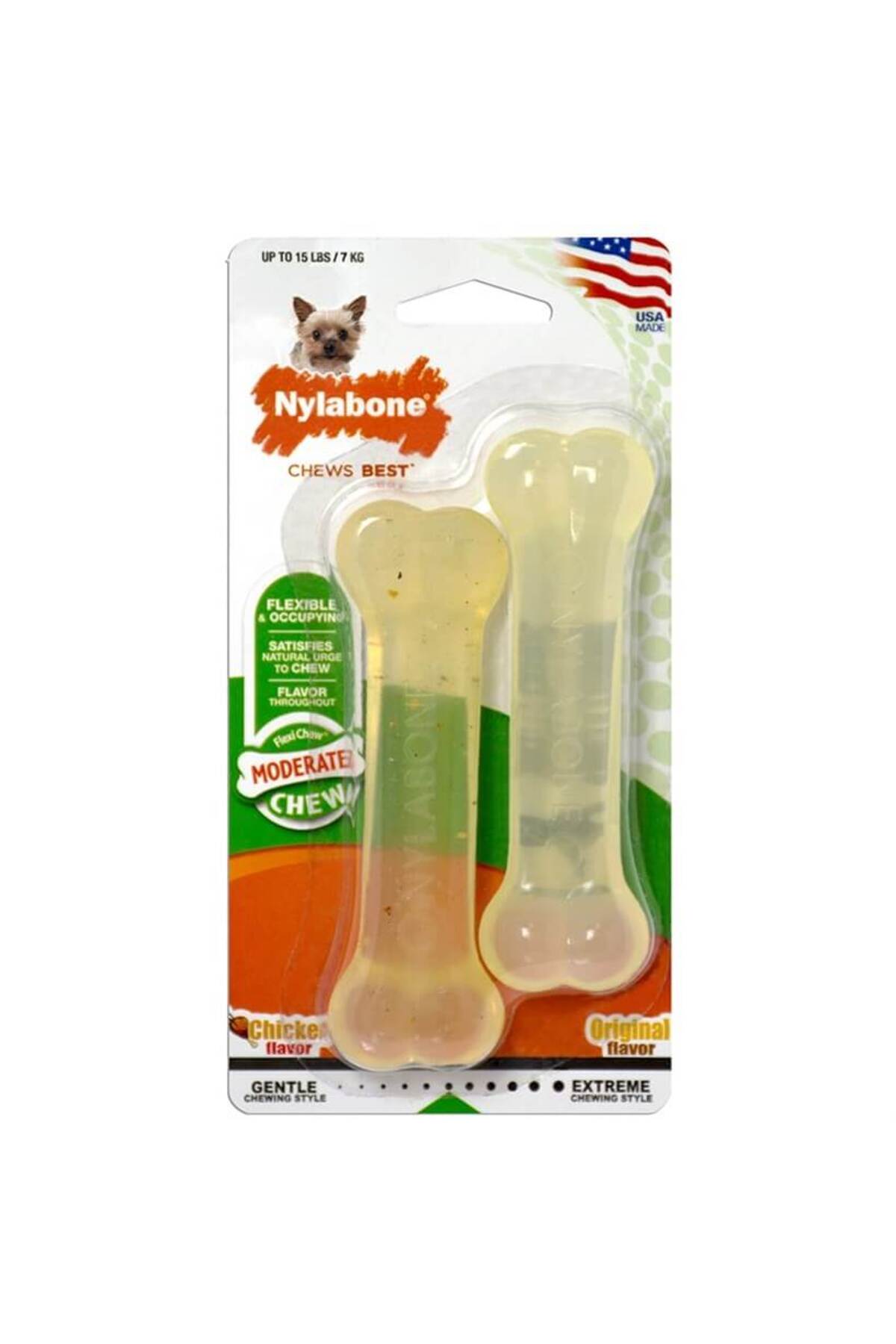 استخوان جویدنی سگ نایلبون Nylabone، طعم مرغ، بسته ۲ عددی، سایز XS
