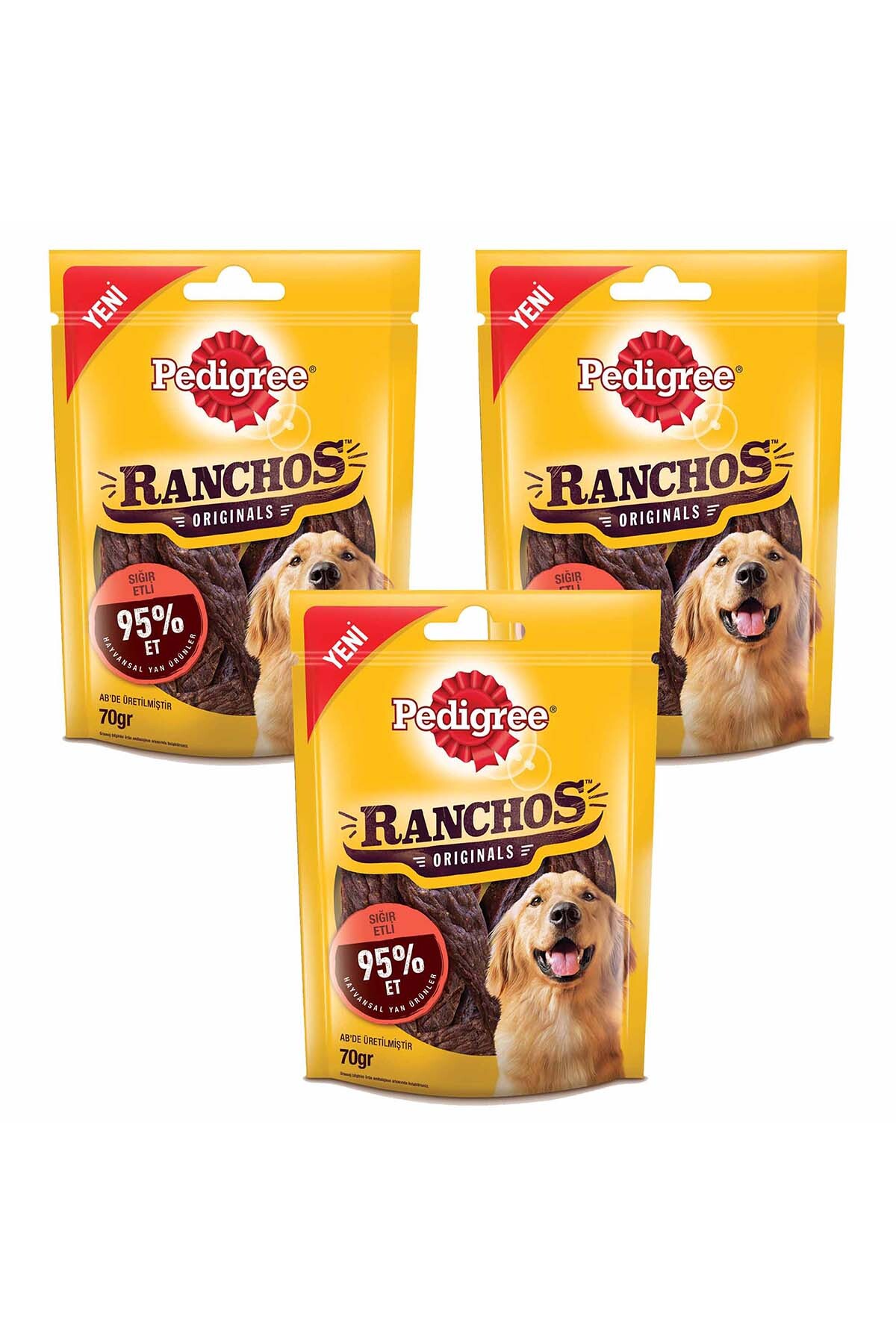 تشویقی مایع سگ پدیگری Pedigree RANCHOS با گوشت گاو، ۷۰ گرم، ۳ عددی