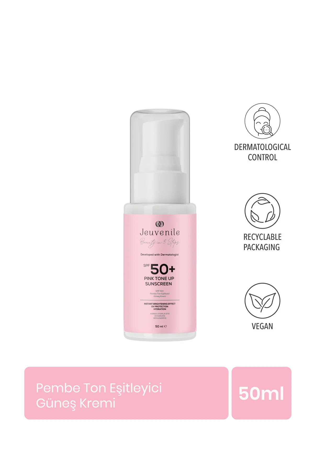 کرم ضد آفتاب صورت SPF 50+ صورتی تانکس کننده رنگ CENTELLA ASIATICA عصاره ریشه شیرین بیان کالامین سنتلا Jeuvenile