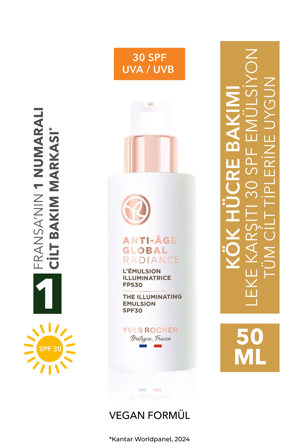 Yves Rocher کرم ضد آفتاب Spf30 ضد لک و ضد پیری گیاهی 50میل