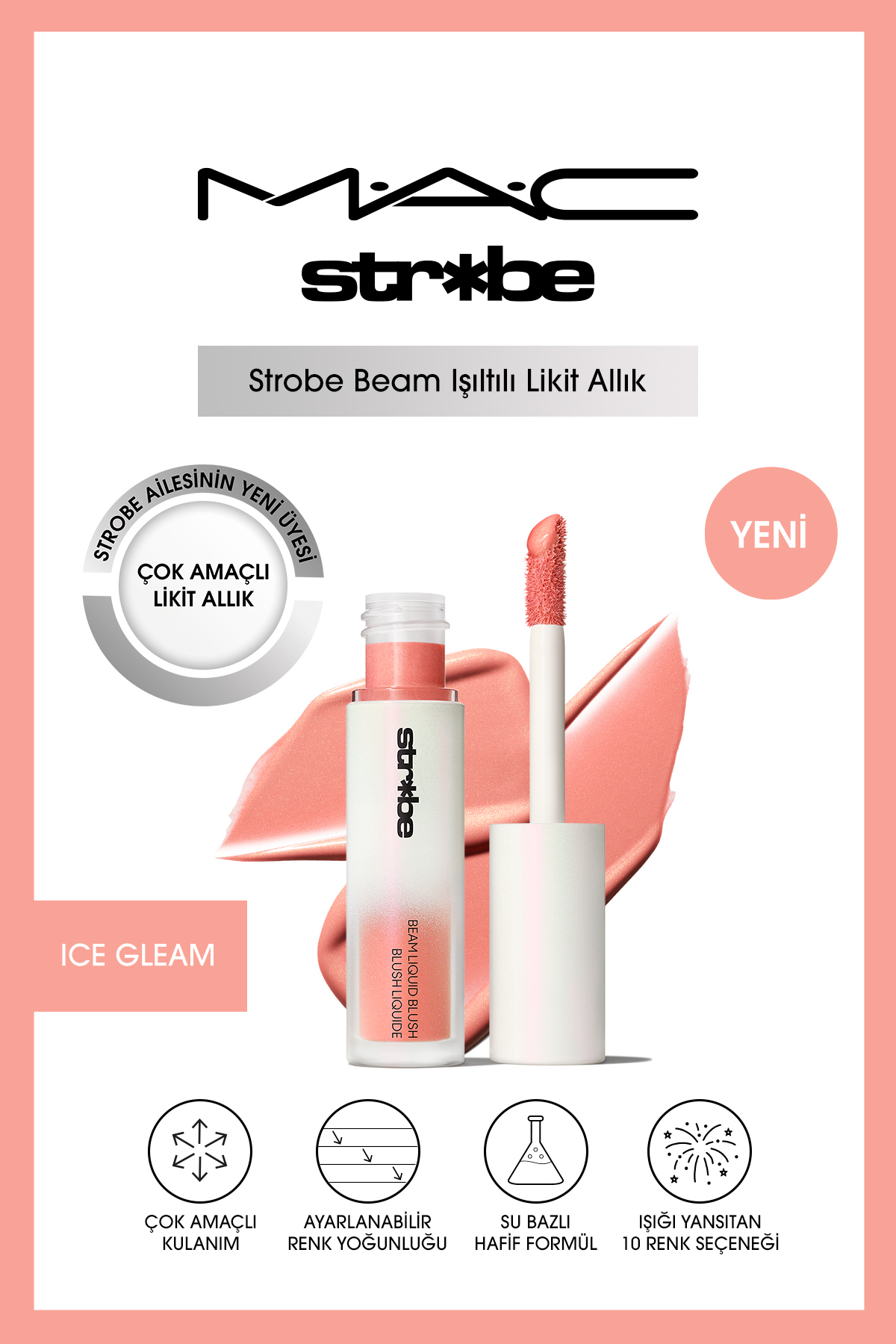 رژگونه BLUSH LIQUID MULTI PURPOSE BEAM STROBE GLITTER ICE GLEAM 4.3 میل Mac