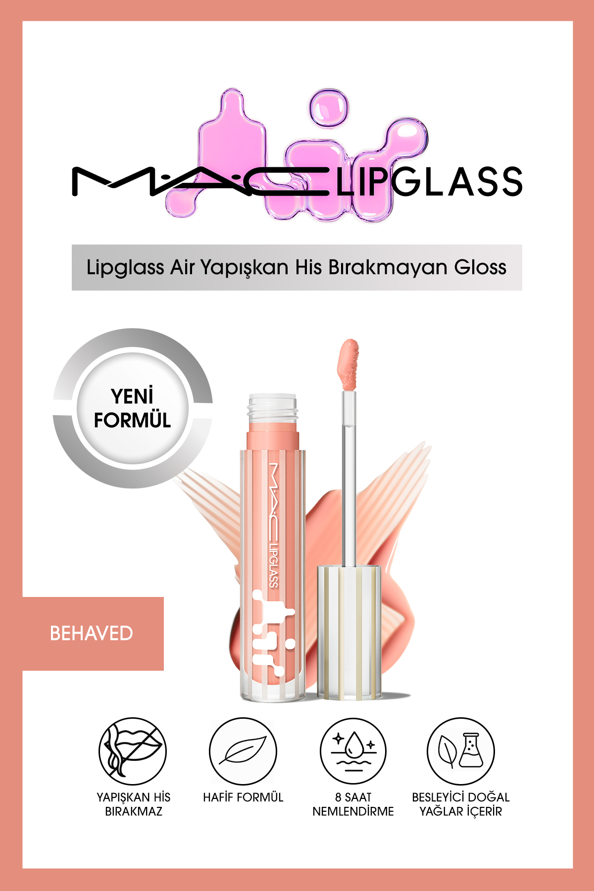 براق کننده لب هوای رژ که احساس چسب نمی گذارد رفتار می شود Mac