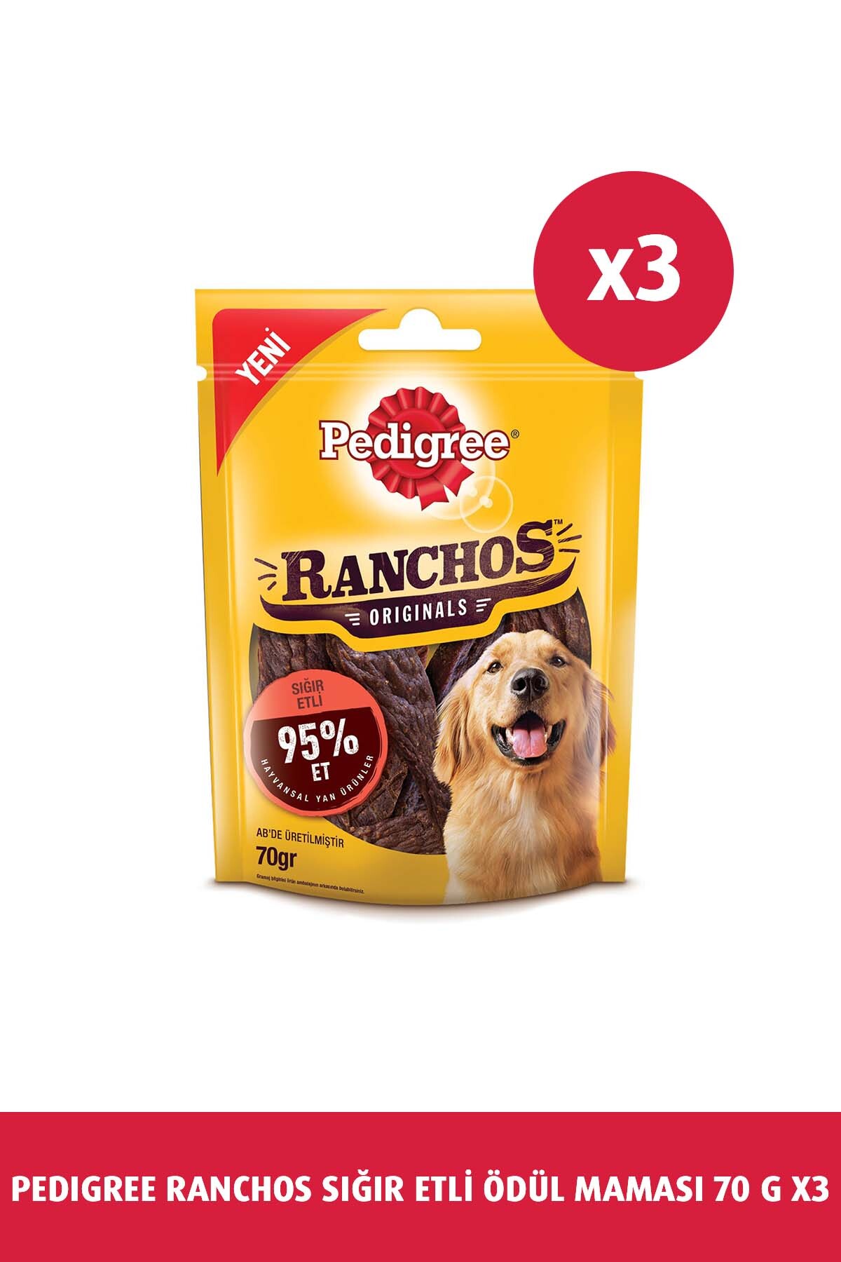 تشویقی مایع سگ پدیگری Pedigree RANCHOS با گوشت گاو، ۷۰ گرم، ۳ عددی