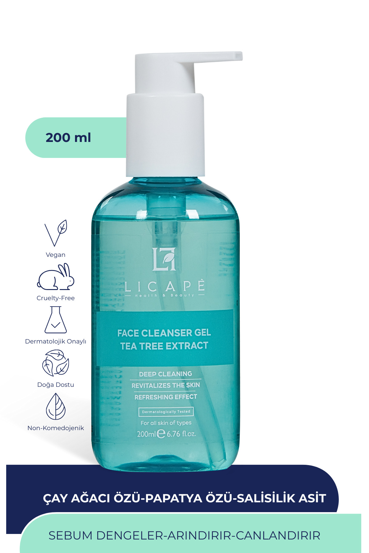 پاک کننده صورت عصاره درخت چای ژل تمیز کردن 200 میل Licape