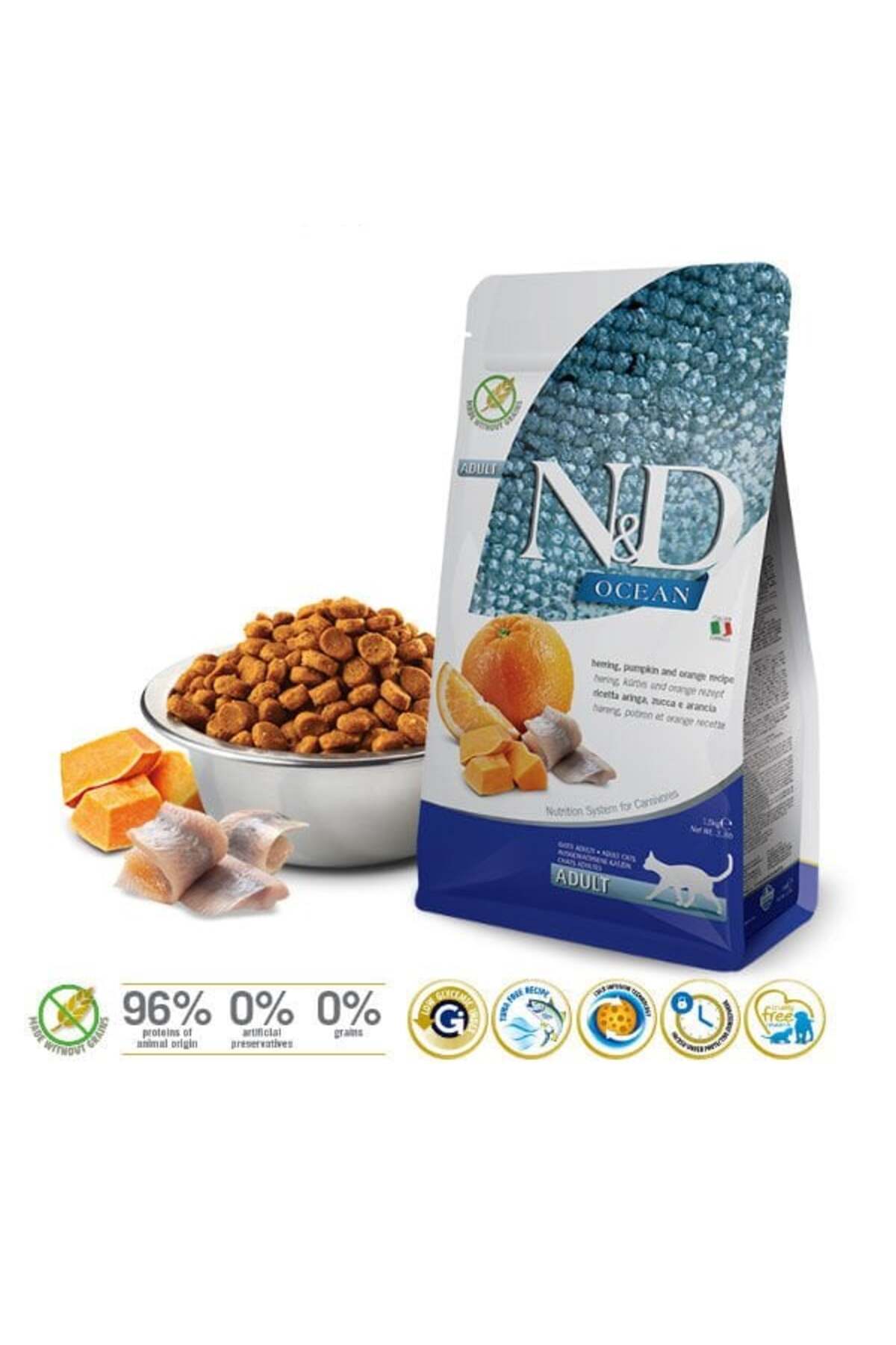 غذای خشک گربه ان‌دی N&D Ocean با کدوحلوایی، ماهی و پرتقال، ۵ کیلوگرم
