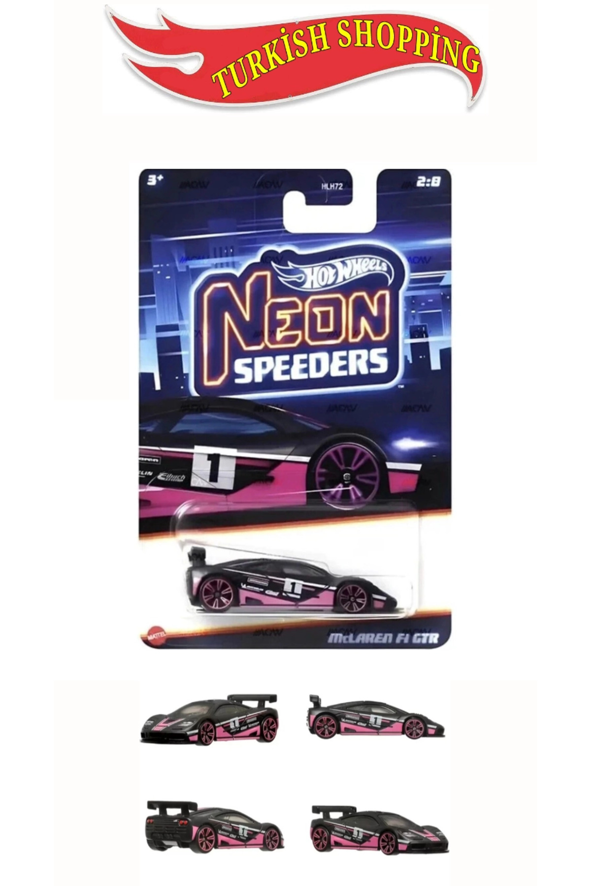 ماشین اسباب بازی نئون اسپیدرز 1:64 مقیاس UZUNKART MCLAREN F1 GTR از ترکیه HOT WHEELS