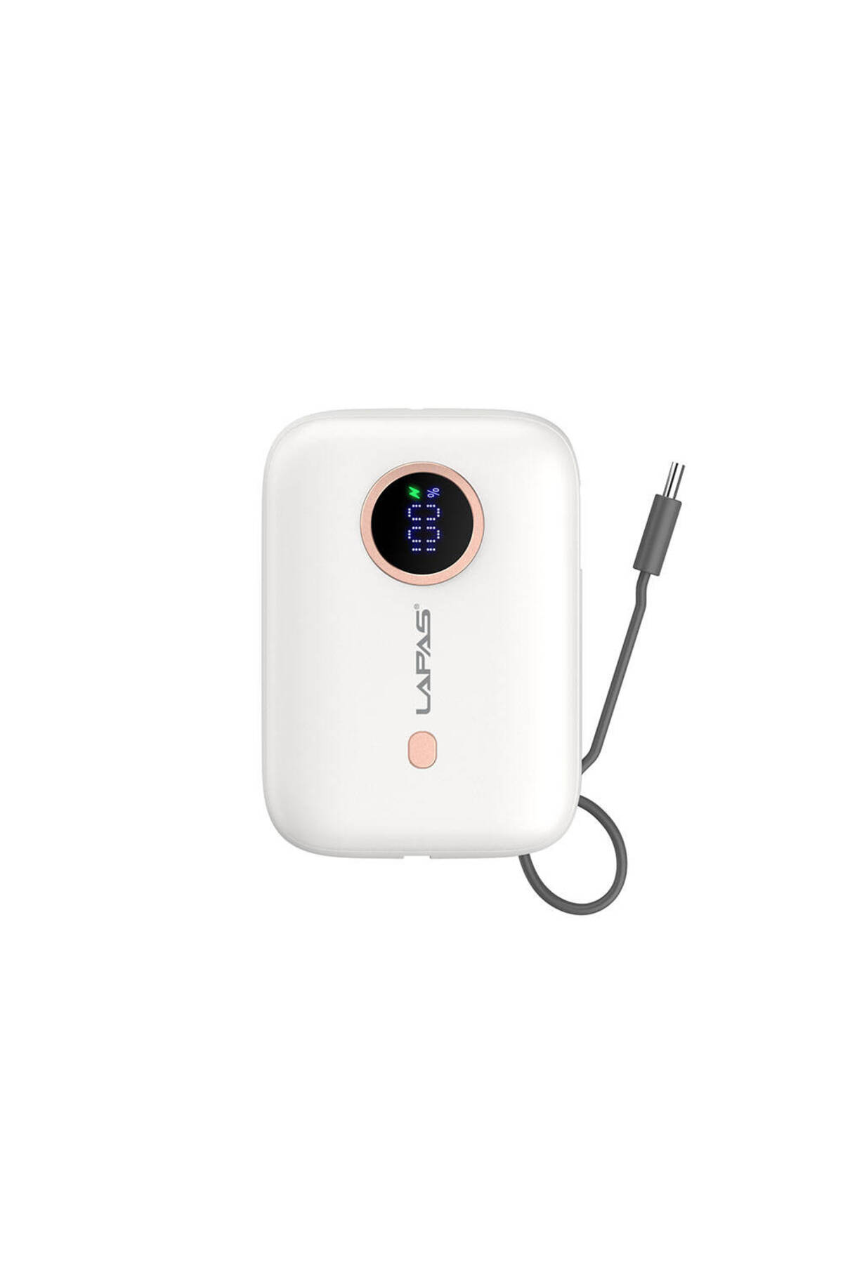 پاوربانک قابل حمل 10000 میلی آمپر ساعت LAPAS LP PW001 نشانگر دیجیتال LED با کابل TYPE C سفید اورجینال lapas