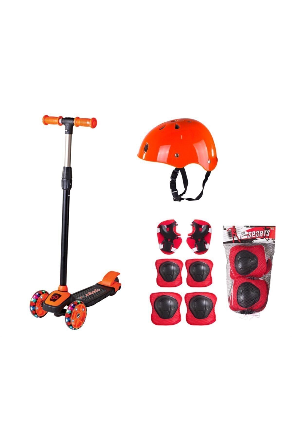 اسکوتر کودکان ست کامل ORANGE TWIST با 3 چراغ LED و چرخ کلاه جدید نارنجی سن 3+ از ترکیه Cool Wheels