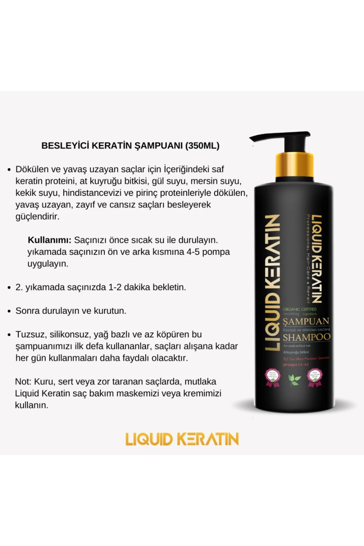 شامپو کراتینه طبیعی و بدون نمک سولفات 350 میل تقویت کننده ضد ریزش مو Liquid Keratin