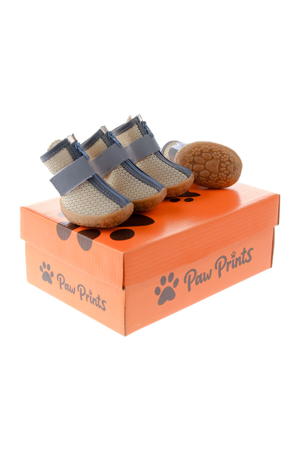 کفش سگ پاوپرینتس PawPrints مدل PP01، زیره لاستیکی ضدلغزش، زیپ‌دار و بازتابنده قهوه‌ای