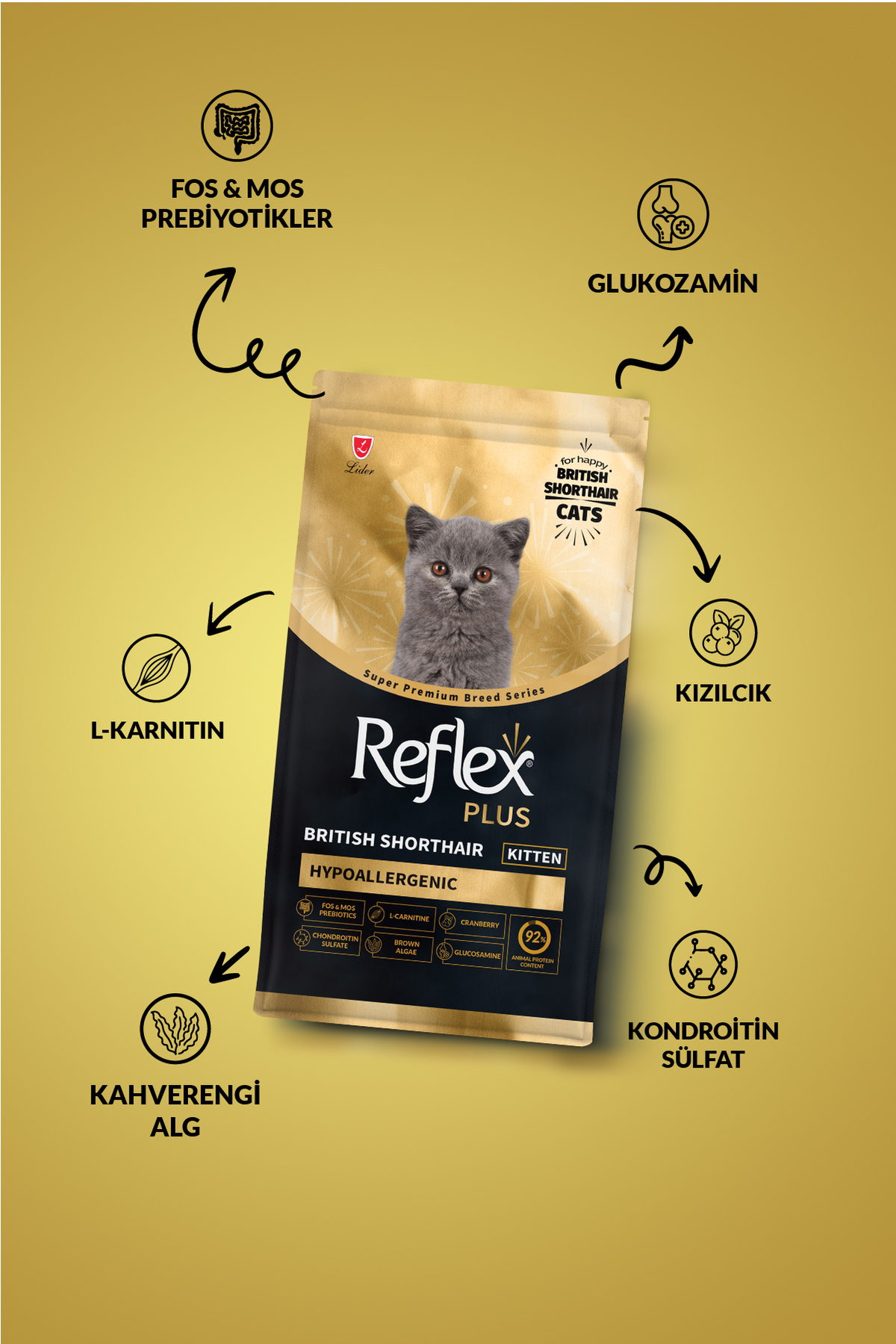 غذای خشک بچه‌گربه بریتیش شورت‌هیر رفلکس Reflex Plus، ۸ کیلوگرم