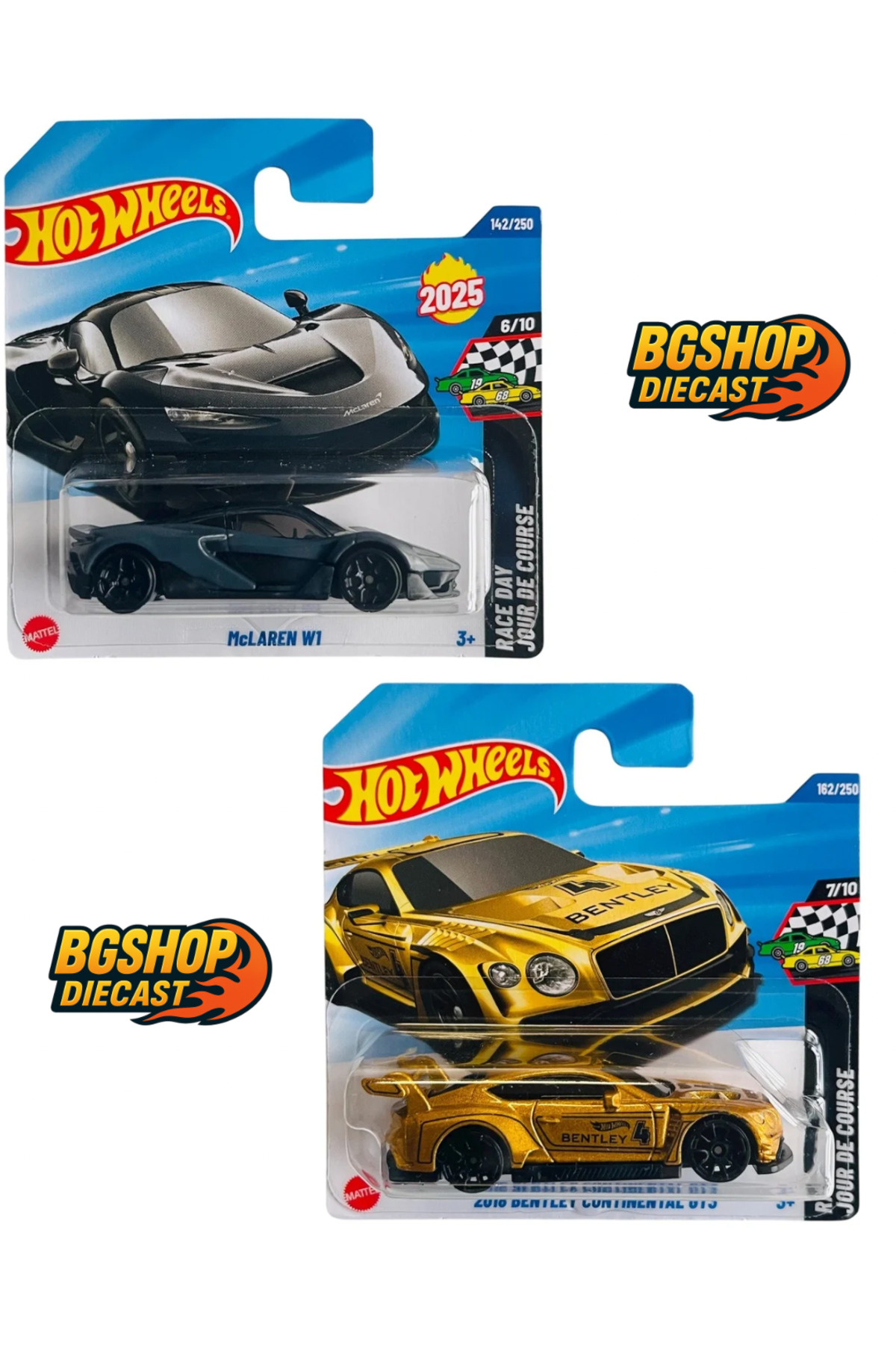ماشین اسباب بازی بنتلی کانتیننتال GT3 2018 طلایی مک لارن W1 مشکی کیف جدید از ترکیه HOT WHEELS