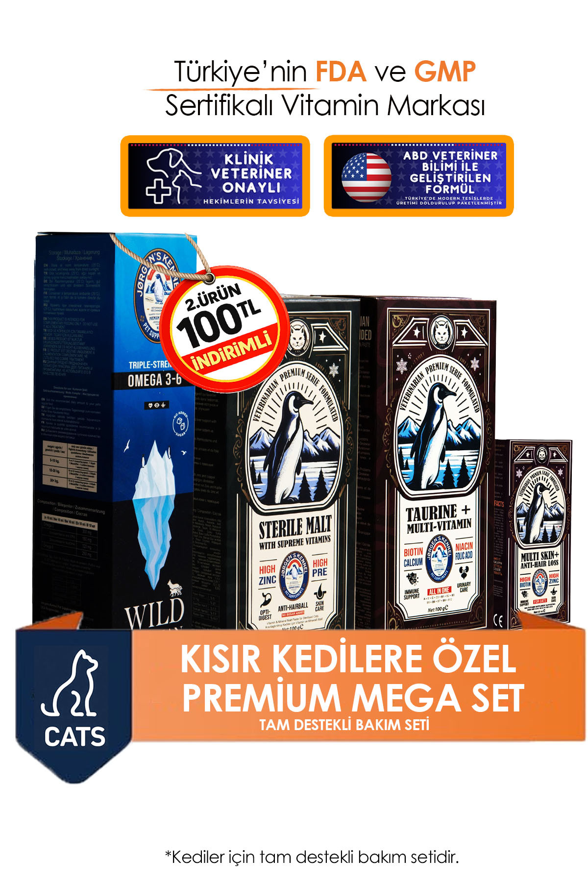 ست مگا ویتامین طبیعی پریمیوم برای گربه‌های عقیم‌شده ژورگنس کنل Jorgens Kennel