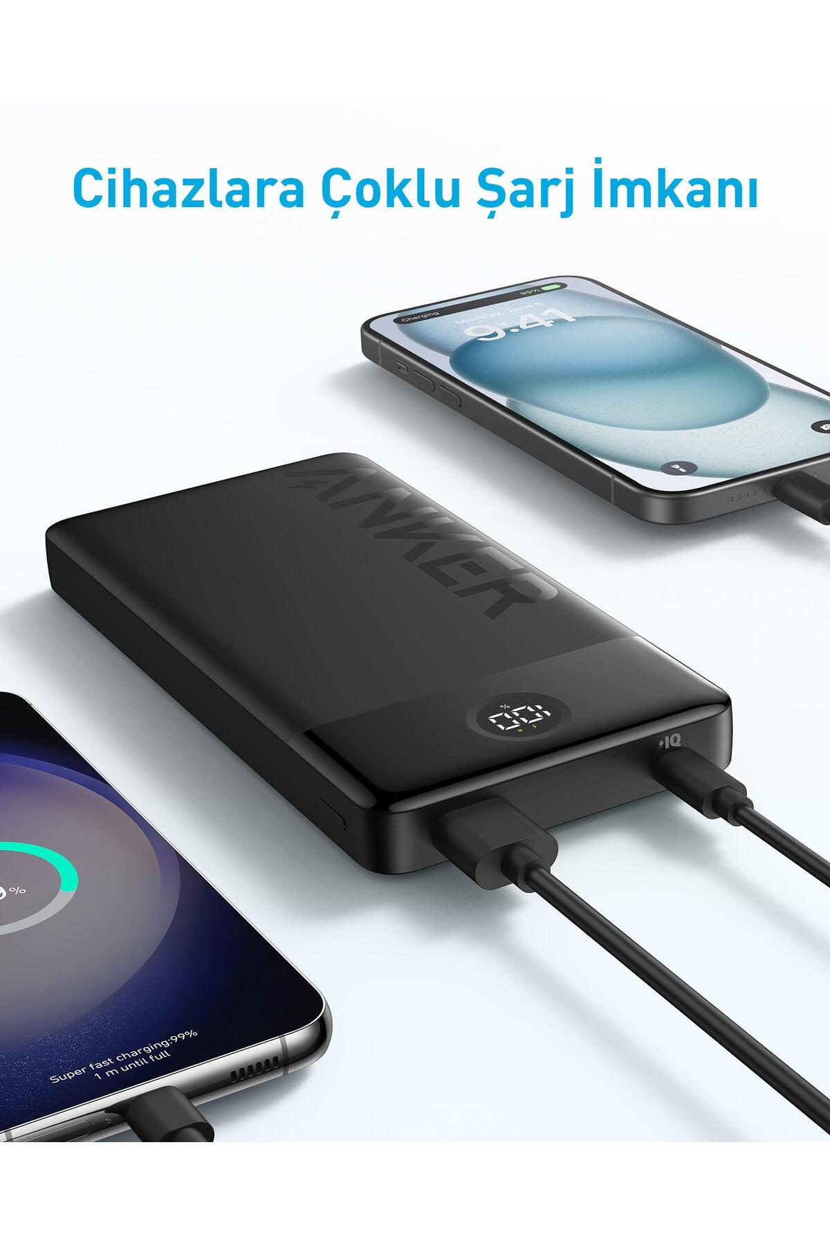 پاوربانک شارژر سریع قابل حمل 326 20000 ماه USB C 15W 2 خروجی مشکی اورجینال Anker