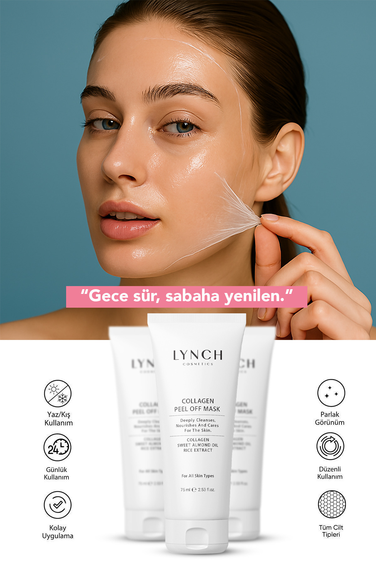 ماسک صورت کلاژن قابل پوست 75 میل LYNCH