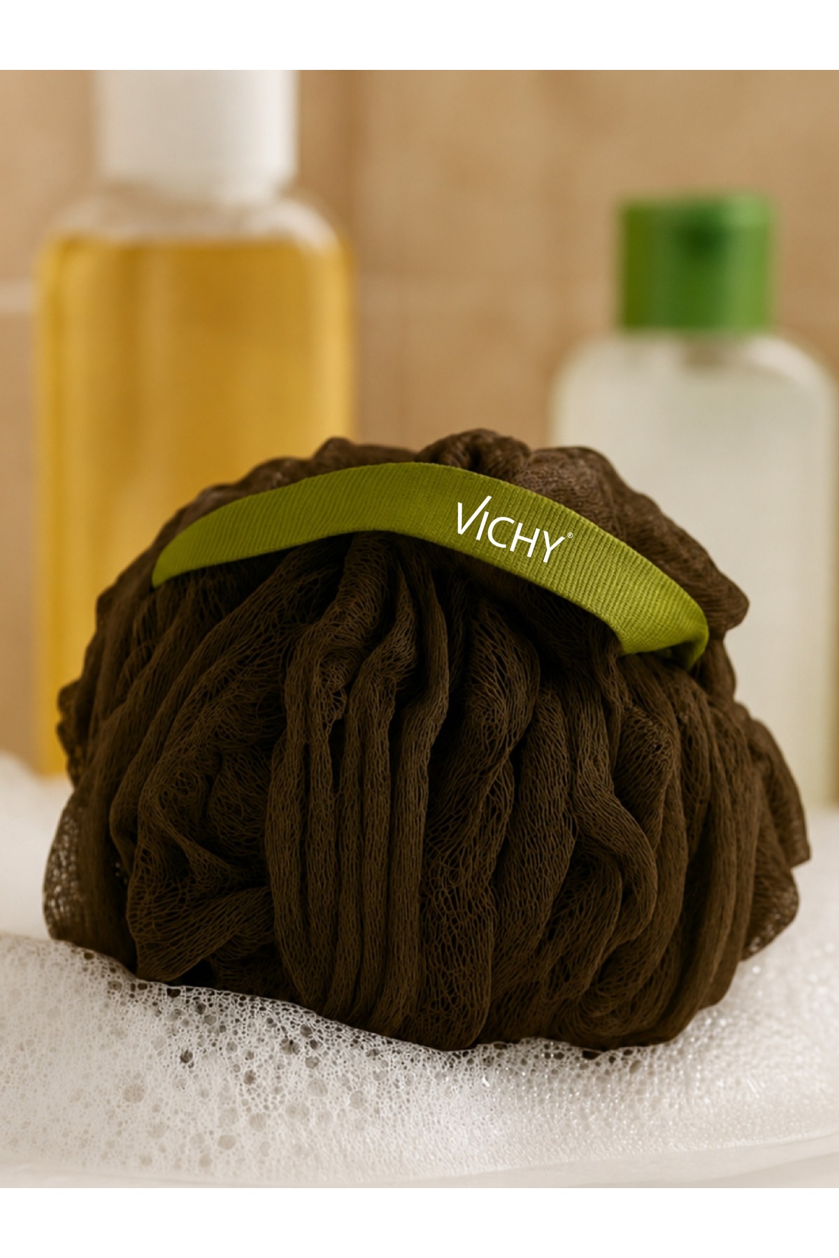اسفنج حمام نرم توپ‌مانند ویشی مدل VCH-6582 (طبیعی و پون‌پون)