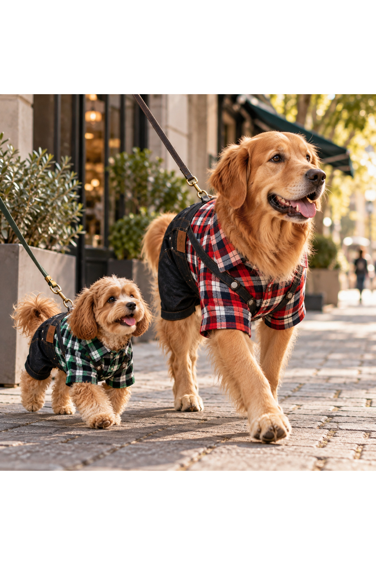 لباس سگ بارکی ازمیر Barkie İzmir، سرهمی پیش‌بندی جین با پیراهن چهارخانه Pawlook x قرمز