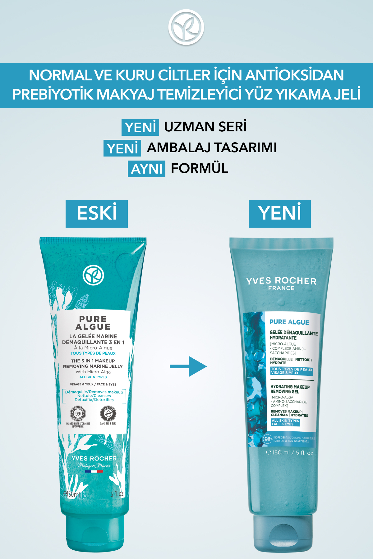 ژل شستشوی پاک کننده آرایش Pure Algue برای همه پوست ها 150 میل ایوروشه Yves Rocher