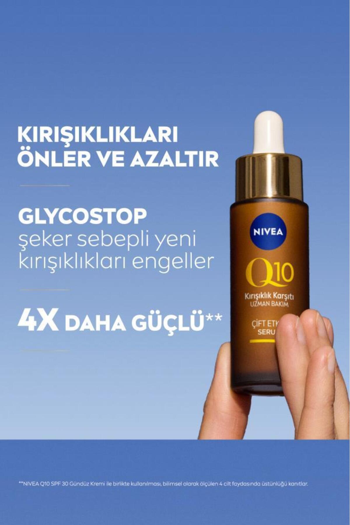 NIVEA ضد چین و چروک دوگانه با سرم پوستی Q10 30 میلی لیتر، Q10 خالص، ضد چین و چروک ناشی از قند