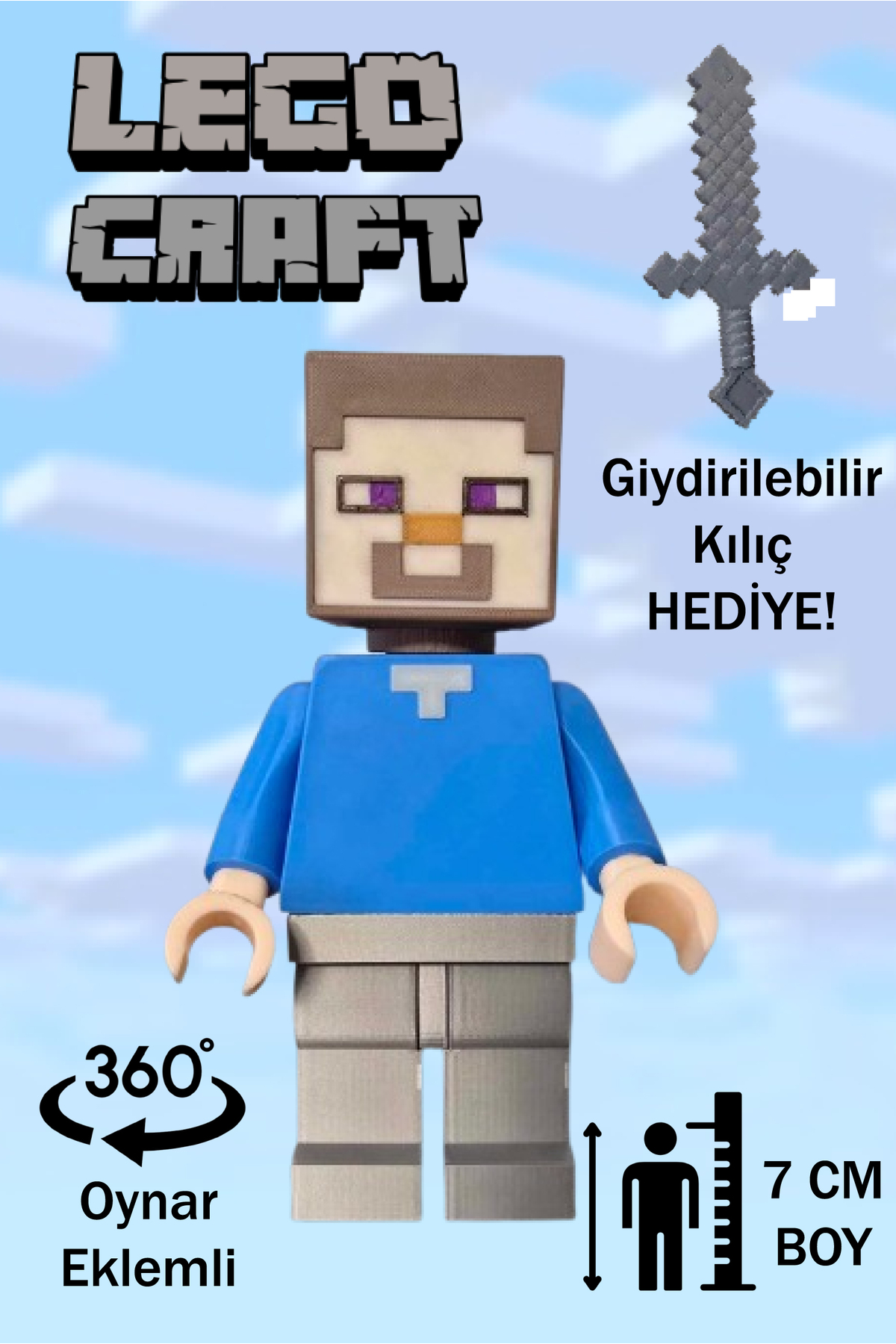 اسباب بازی های فیگور دیگر LEGOCRAFT STEVE PLAYABLE JOINTED 7CM MINECRAFT PLAYSET WITH DRESSABLE SWORD GIFT GiginGo