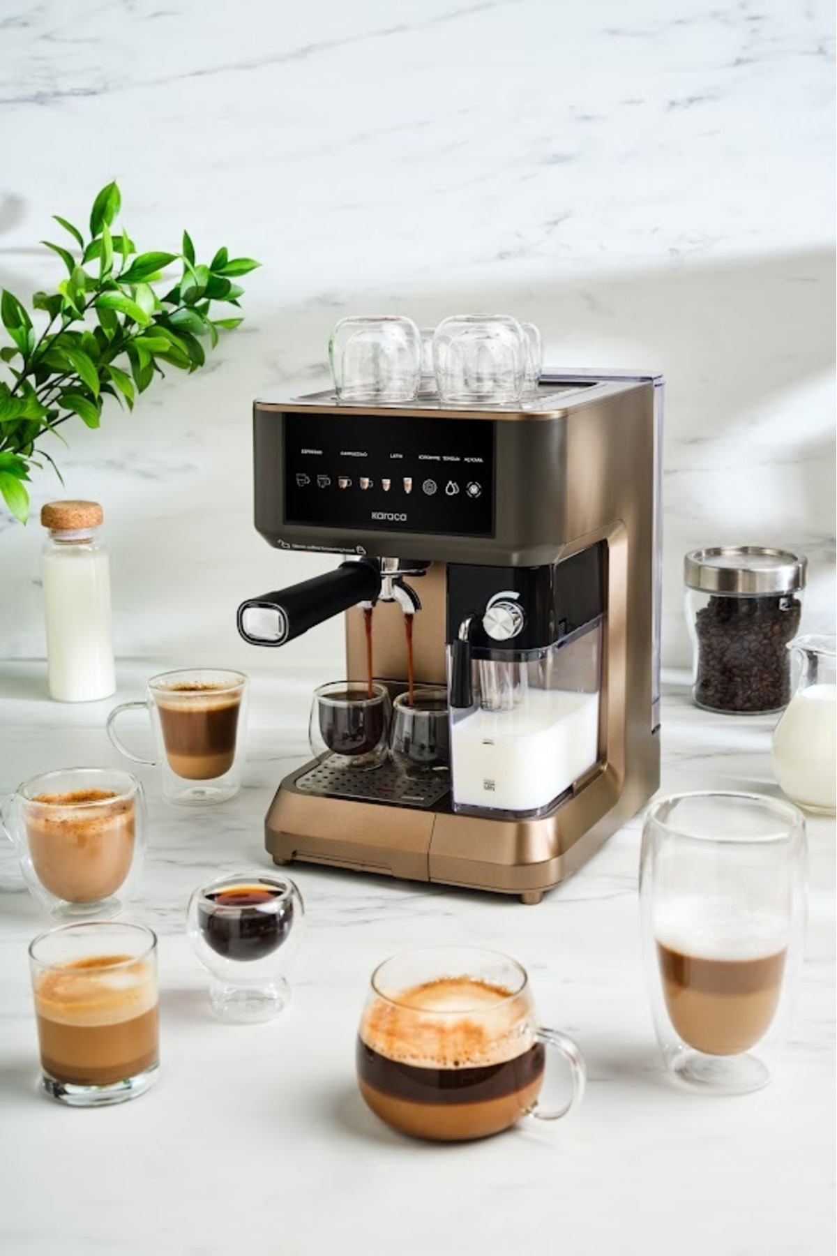 دستگاه اسپرسو و کاپوچینو لاته اتوماتیک MYCAFFE BARISTA S10 با مخزن شیر یکپارچه. قهوه ای گردویی اورجینال Karaca