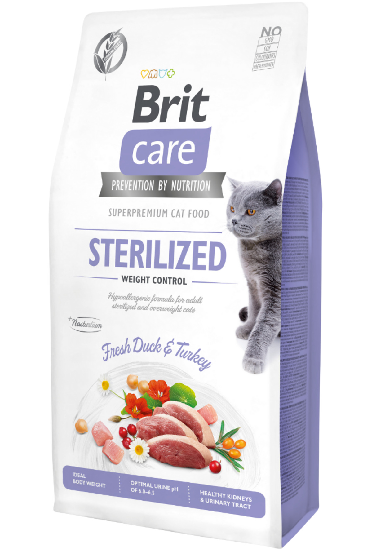 غذای خشک گربه عقیم‌شده بریت Brit Care، بدون غلات و با طعم اردک، ۷ کیلوگرم