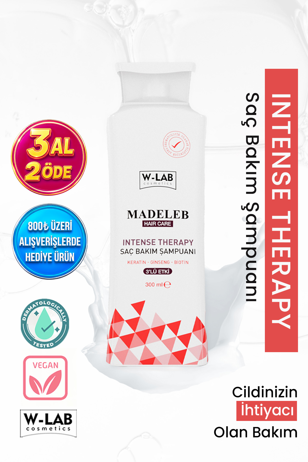 شامپو کراتینه MADELEB INTENSE THERAPY 300 ML W-Lab Kozmetik